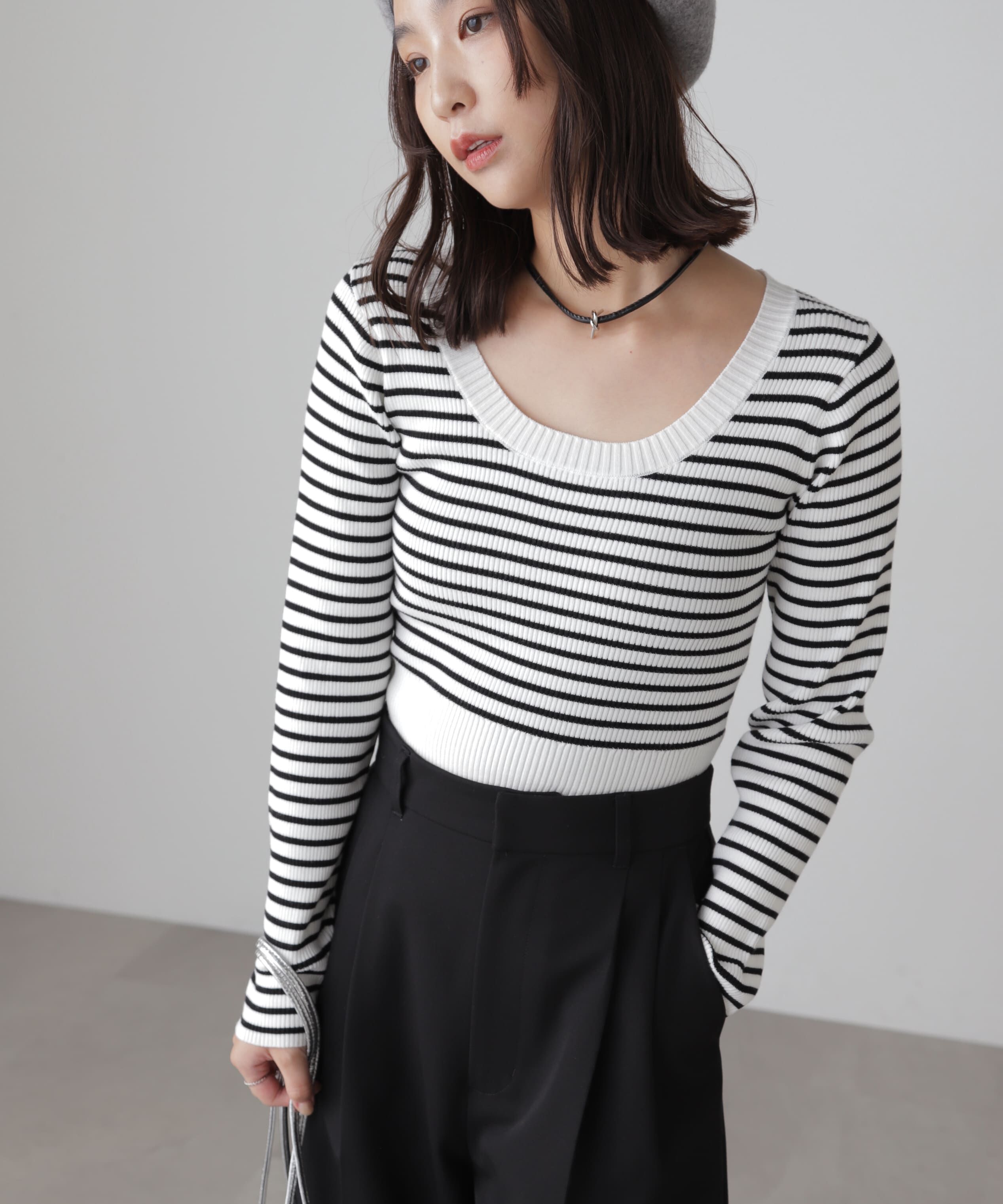  「〈洗える〉マシンウォッシャブルUネックニット」|ニット・セーター|