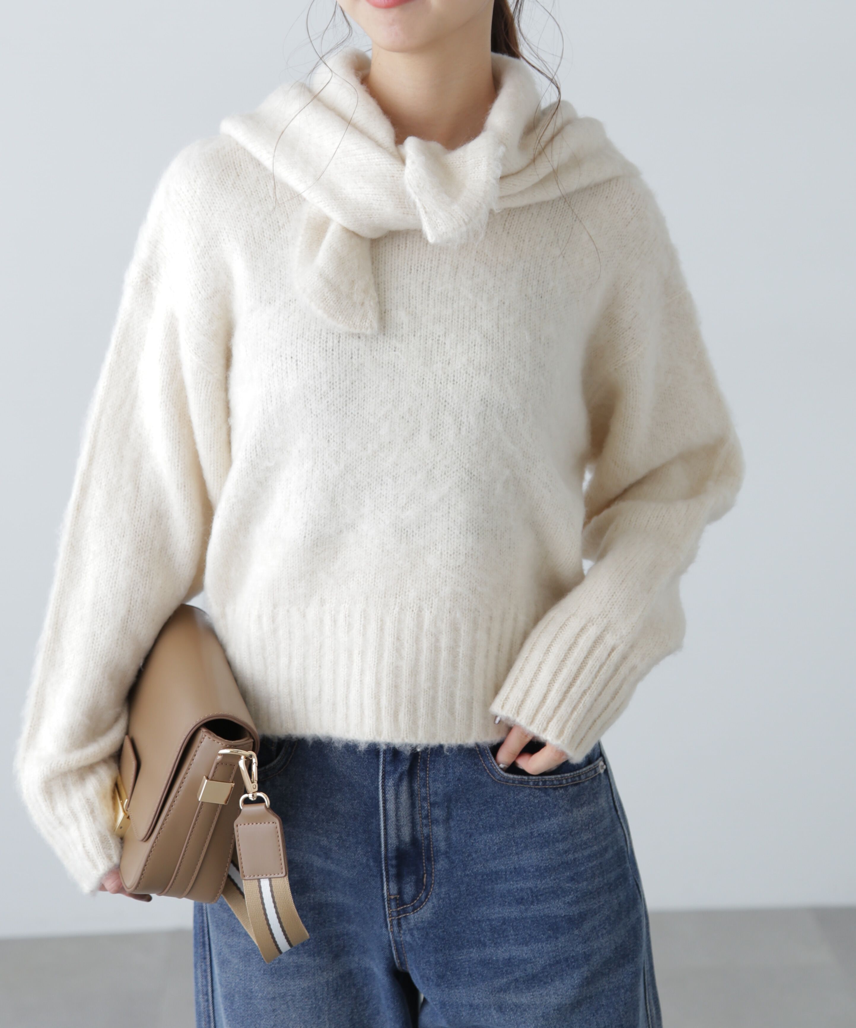  「スカーフ付きシャギーニット」|ニット・セーター|