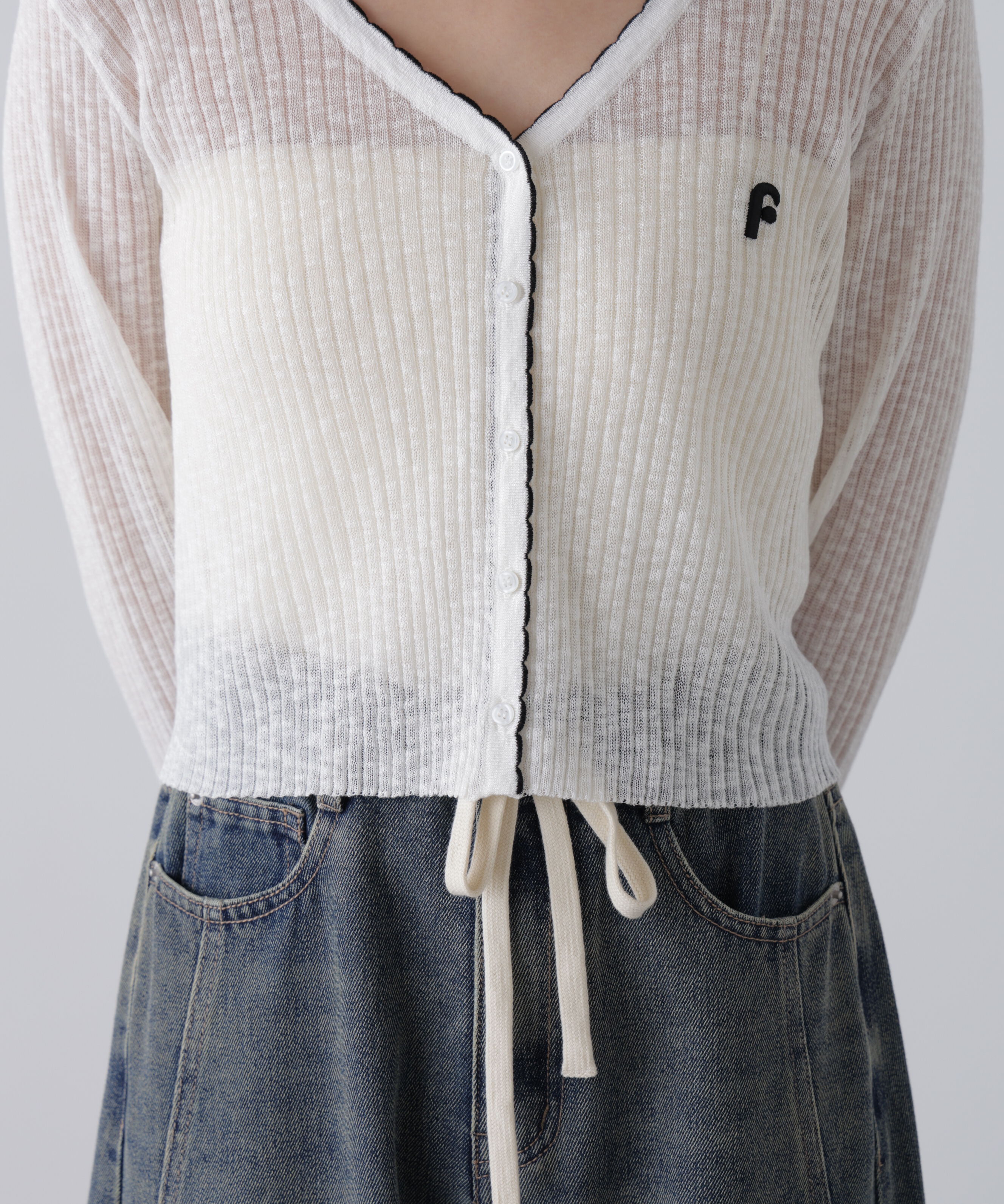  「配色ラインスカラップシアーリブカーディガン」|ニット・セーター|