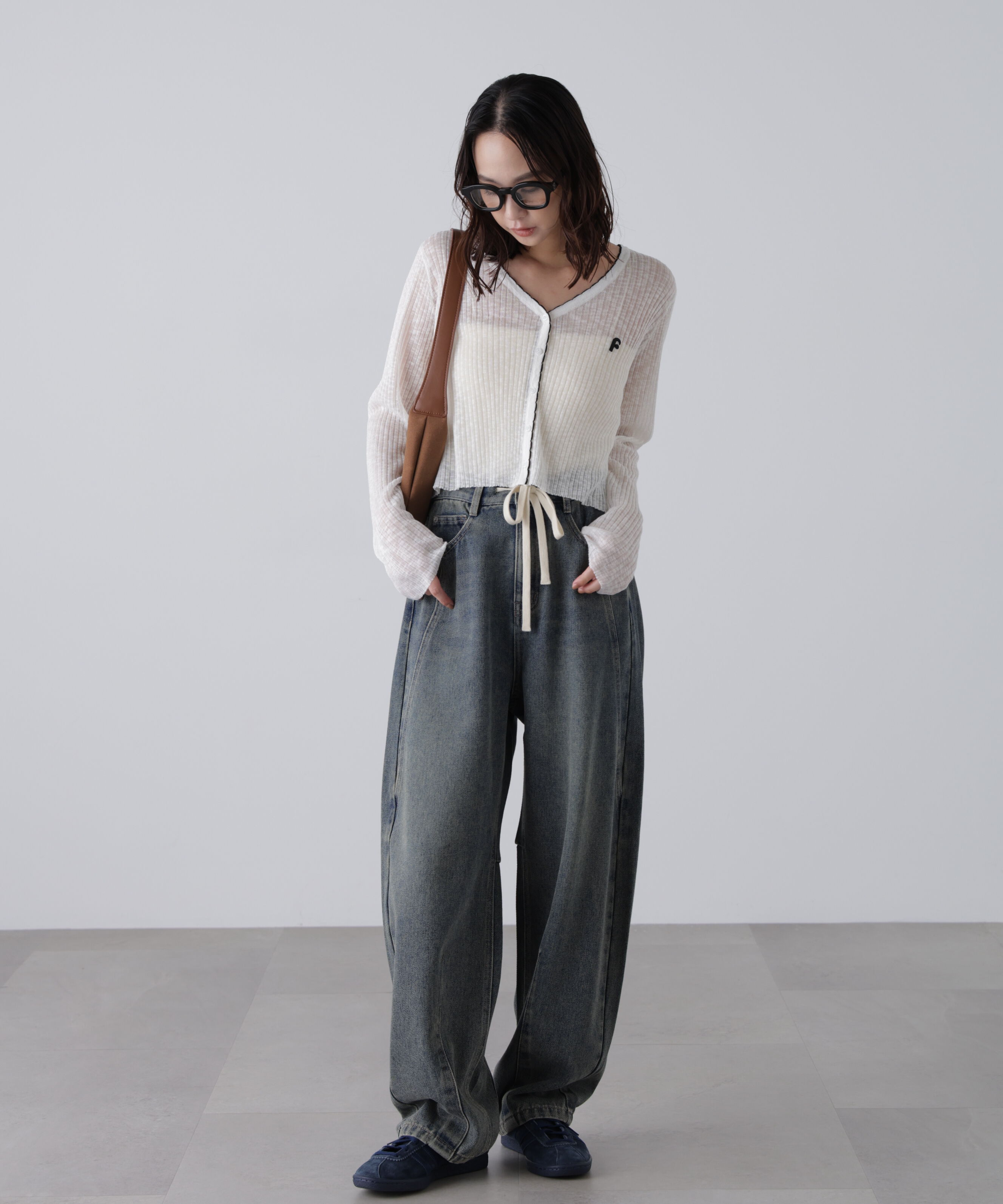  「配色ラインスカラップシアーリブカーディガン」|ニット・セーター|