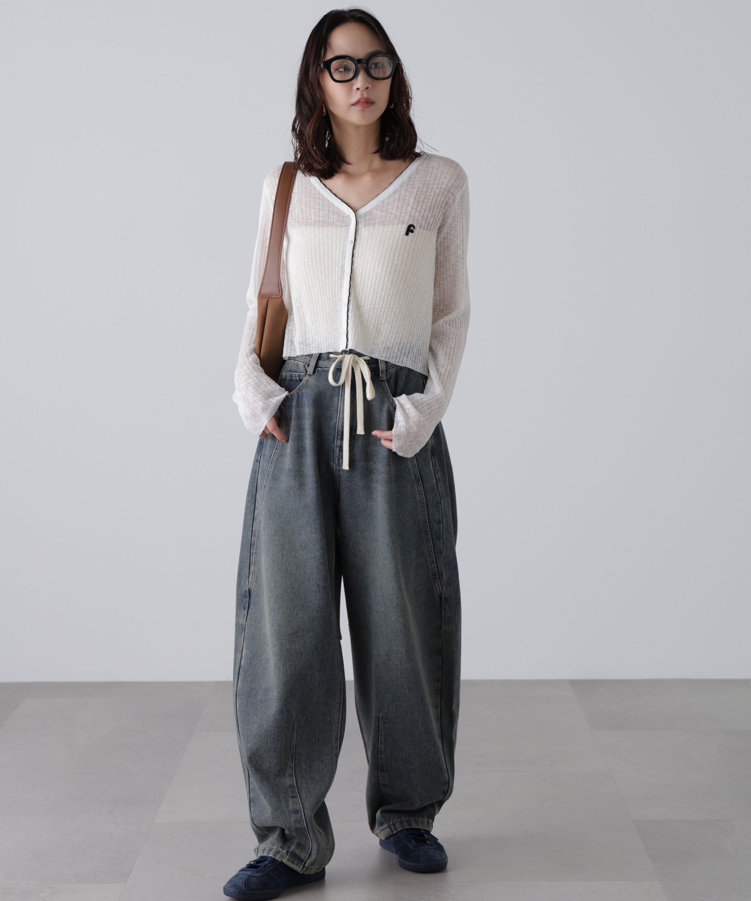  「配色ラインスカラップシアーリブカーディガン」|ニット・セーター|