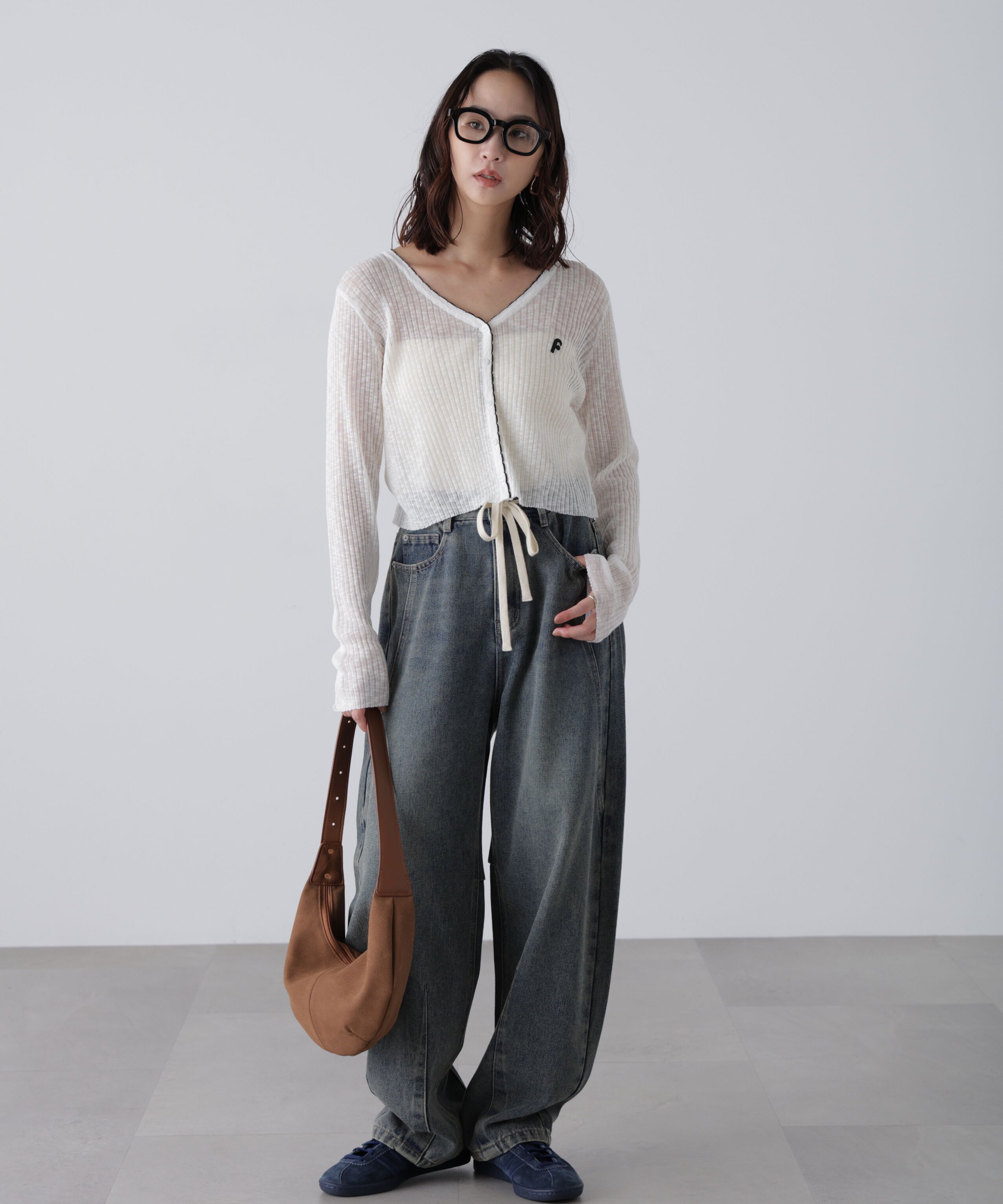  「配色ラインスカラップシアーリブカーディガン」|ニット・セーター|