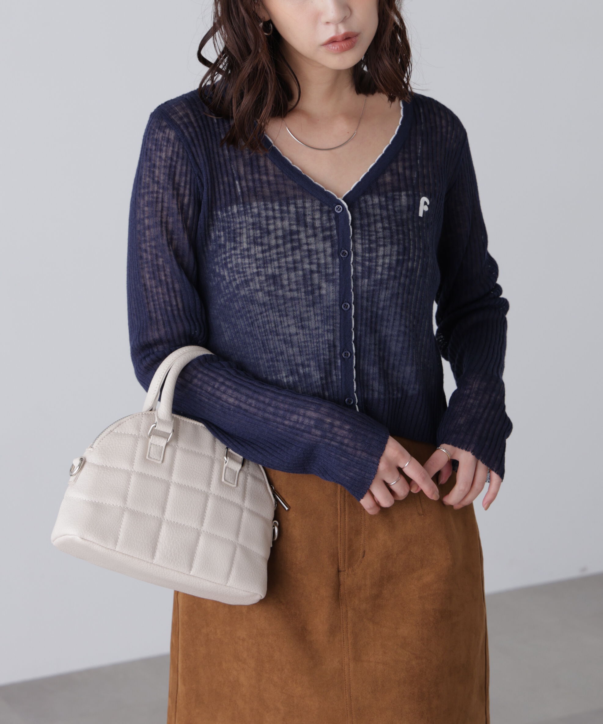  「配色ラインスカラップシアーリブカーディガン」|ニット・セーター|