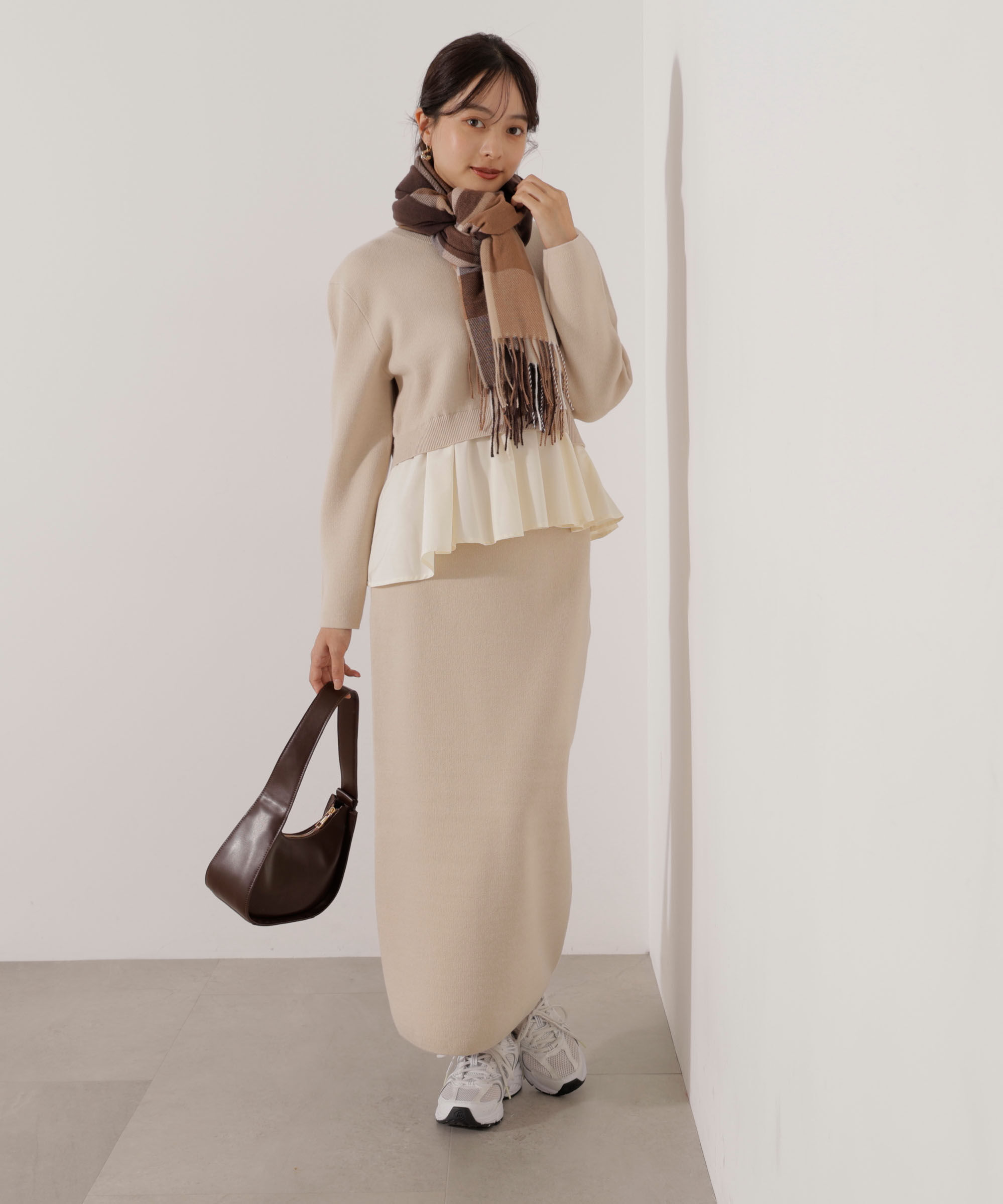 PROPORTION BODY DRESSING「＜ウォッシャブル＞ランダムヘムペプラムニットSETUP 25AW」|ワンピース|アイボリー&times;  2