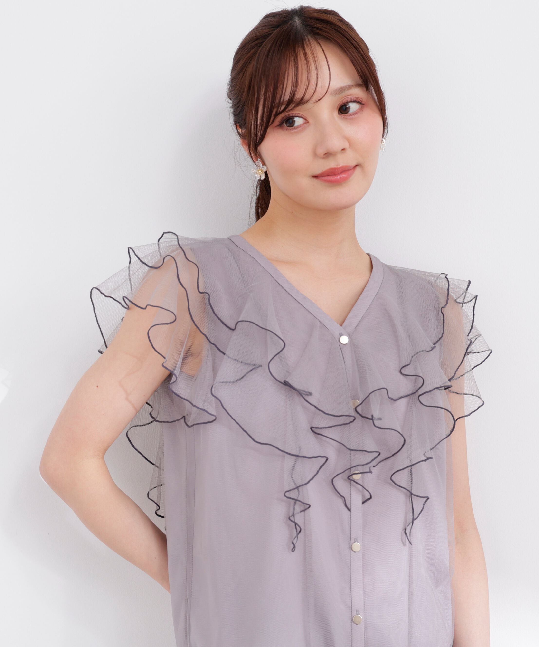 PROPORTION BODY DRESSING「チュールラッフルブラウス 26SS」|シャツ・ブラウス|グレー