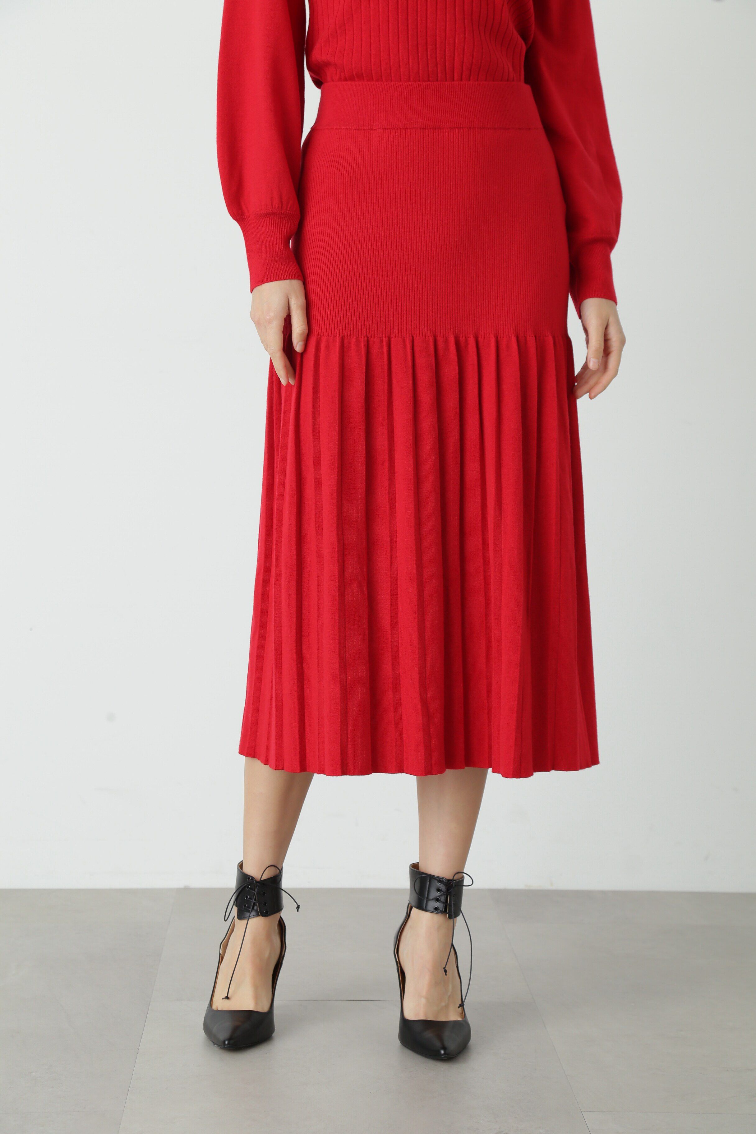  「◆ニットアッププリーツスカート」|スカート|レッド