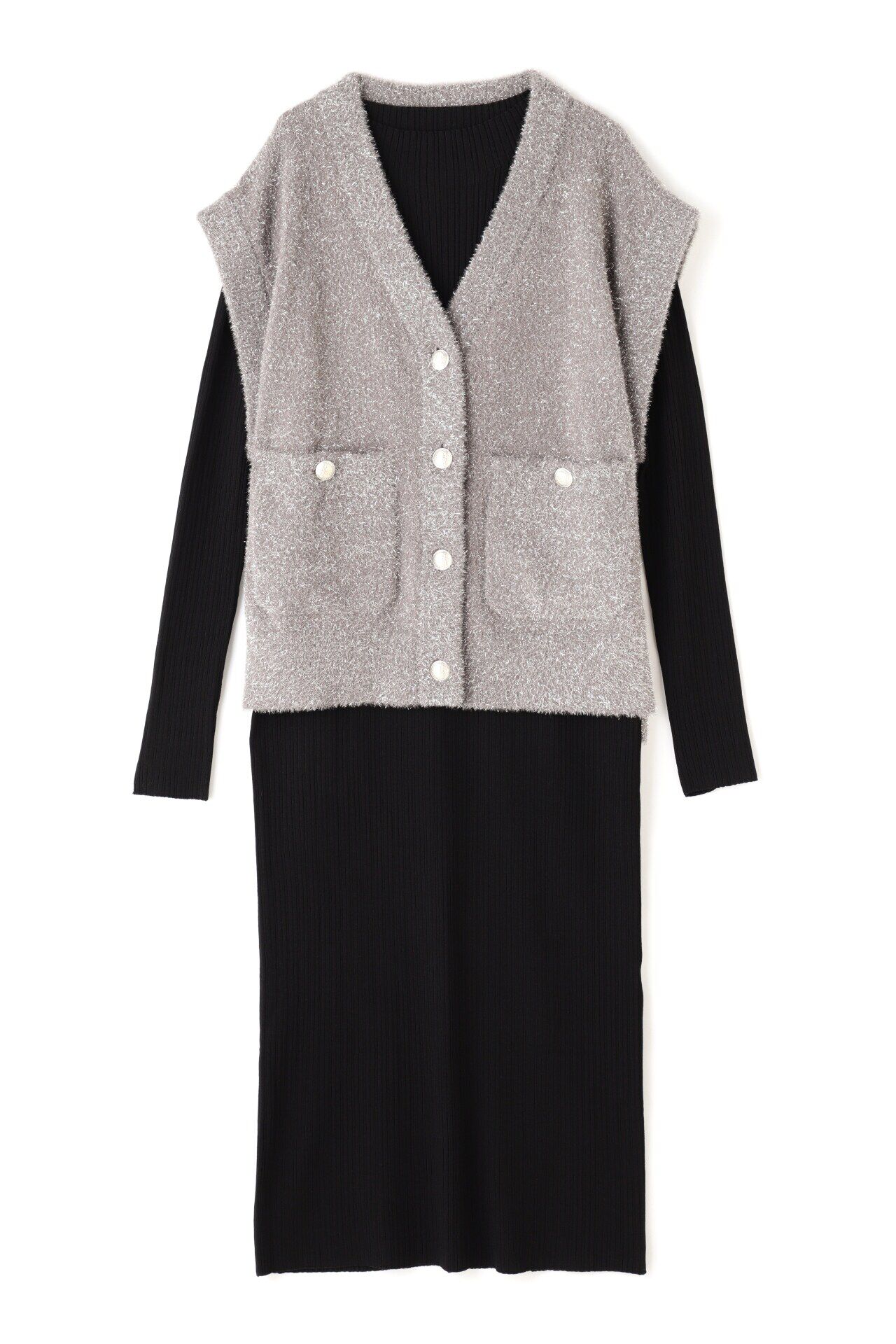  「ラメジレ付きニットワンピース」|ワンピース|