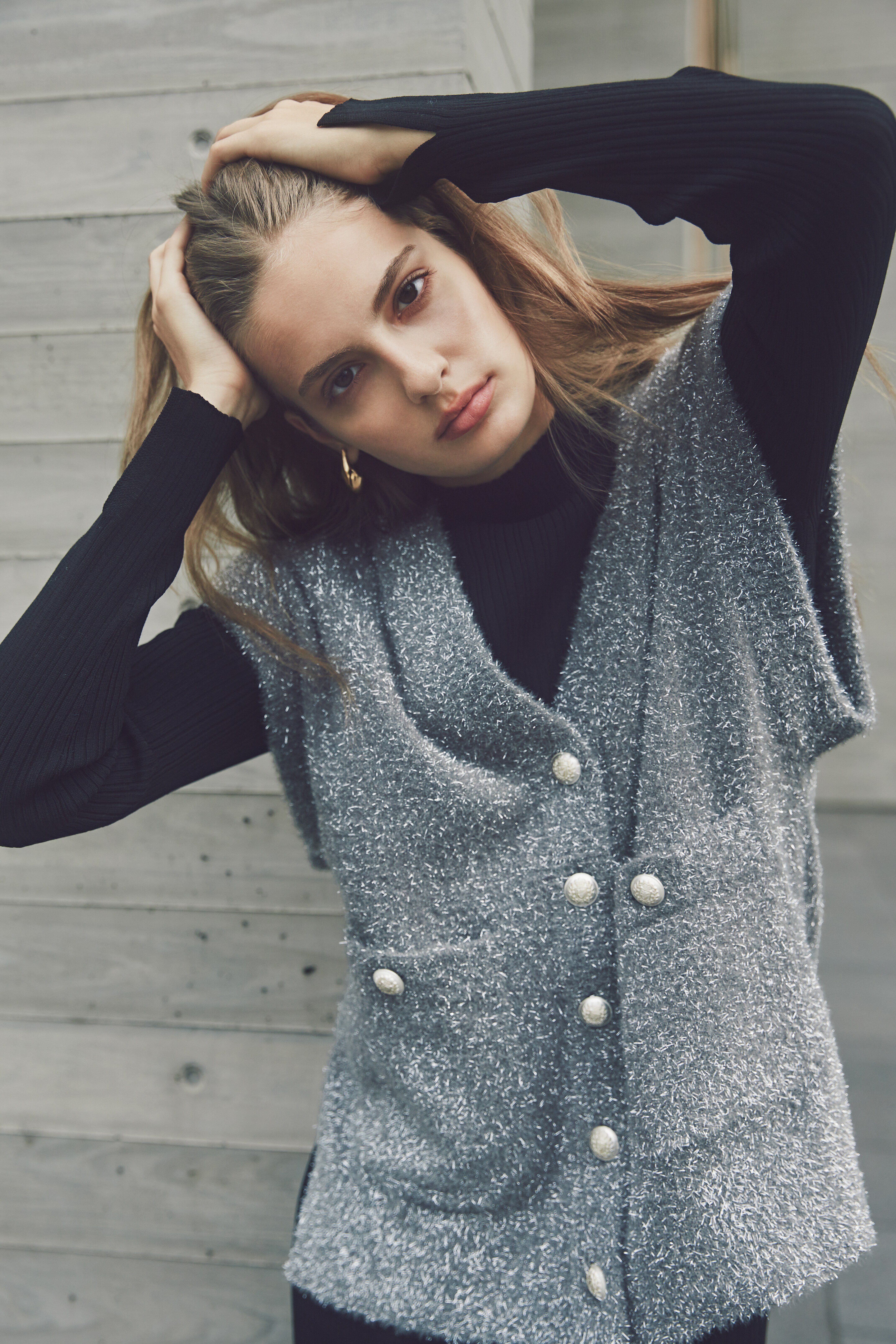  「ラメジレ付きニットワンピース」|ワンピース|