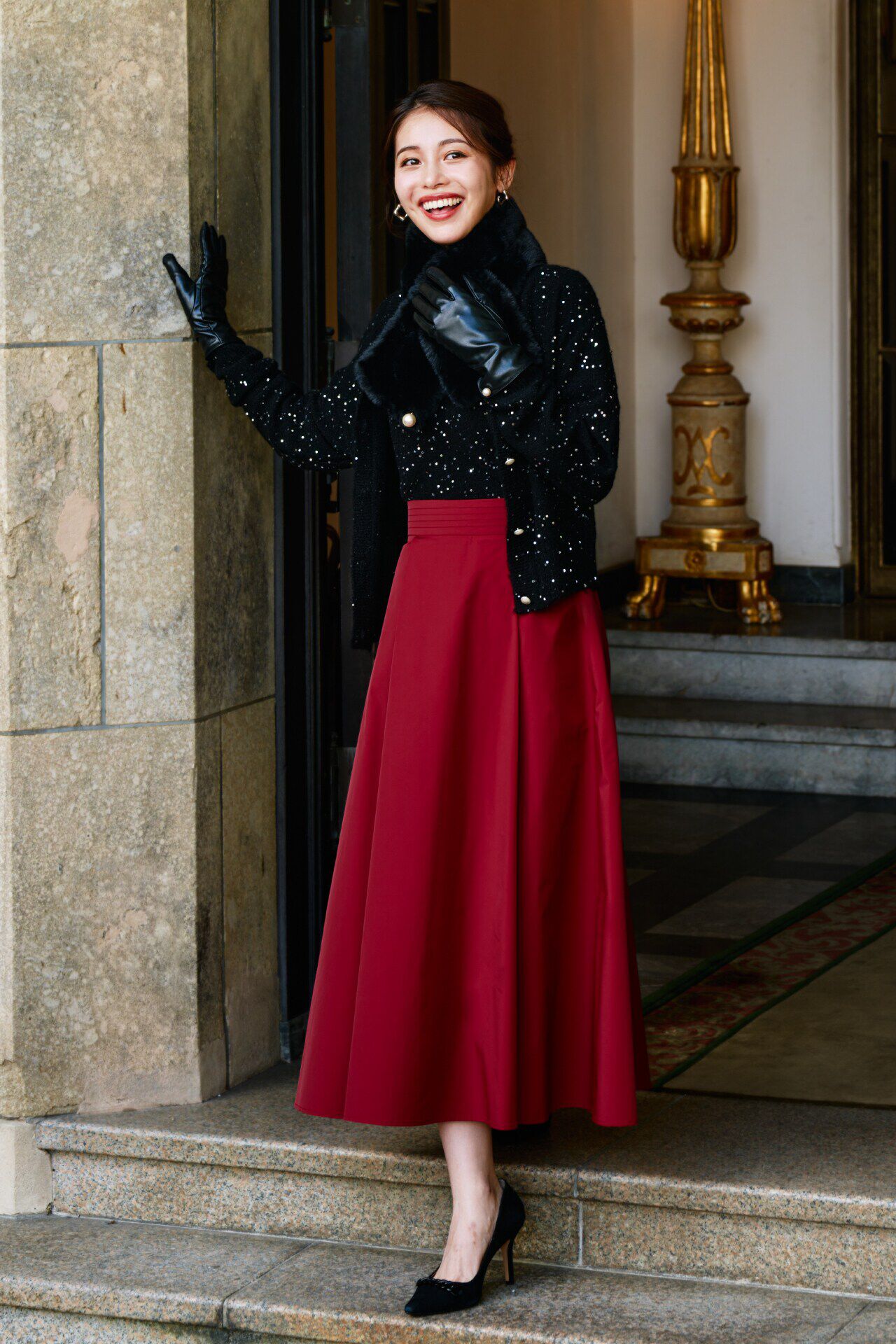  「◆ストレッチタフタフレアースカート」|スカート|