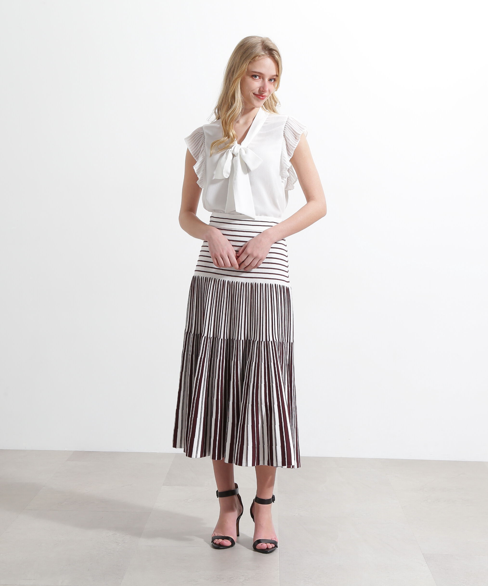  「バイカラーストライプフレアーニットスカート」|スカート|