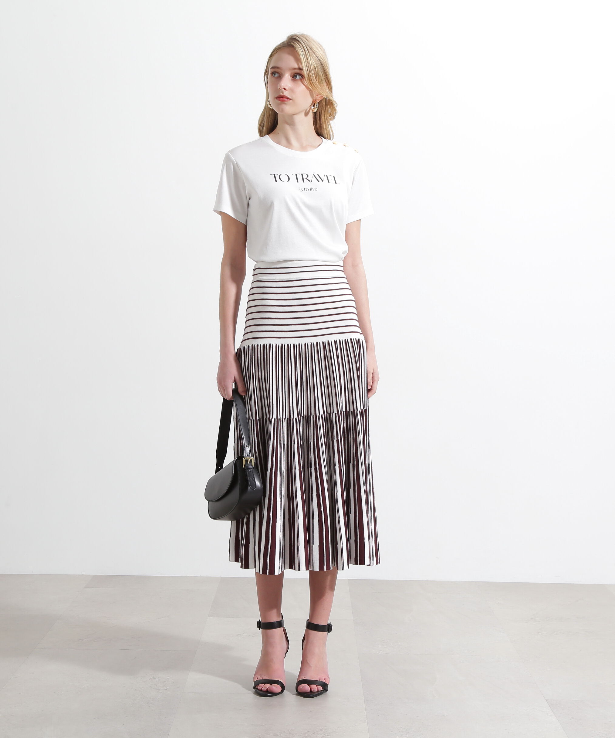  「バイカラーストライプフレアーニットスカート」|スカート|