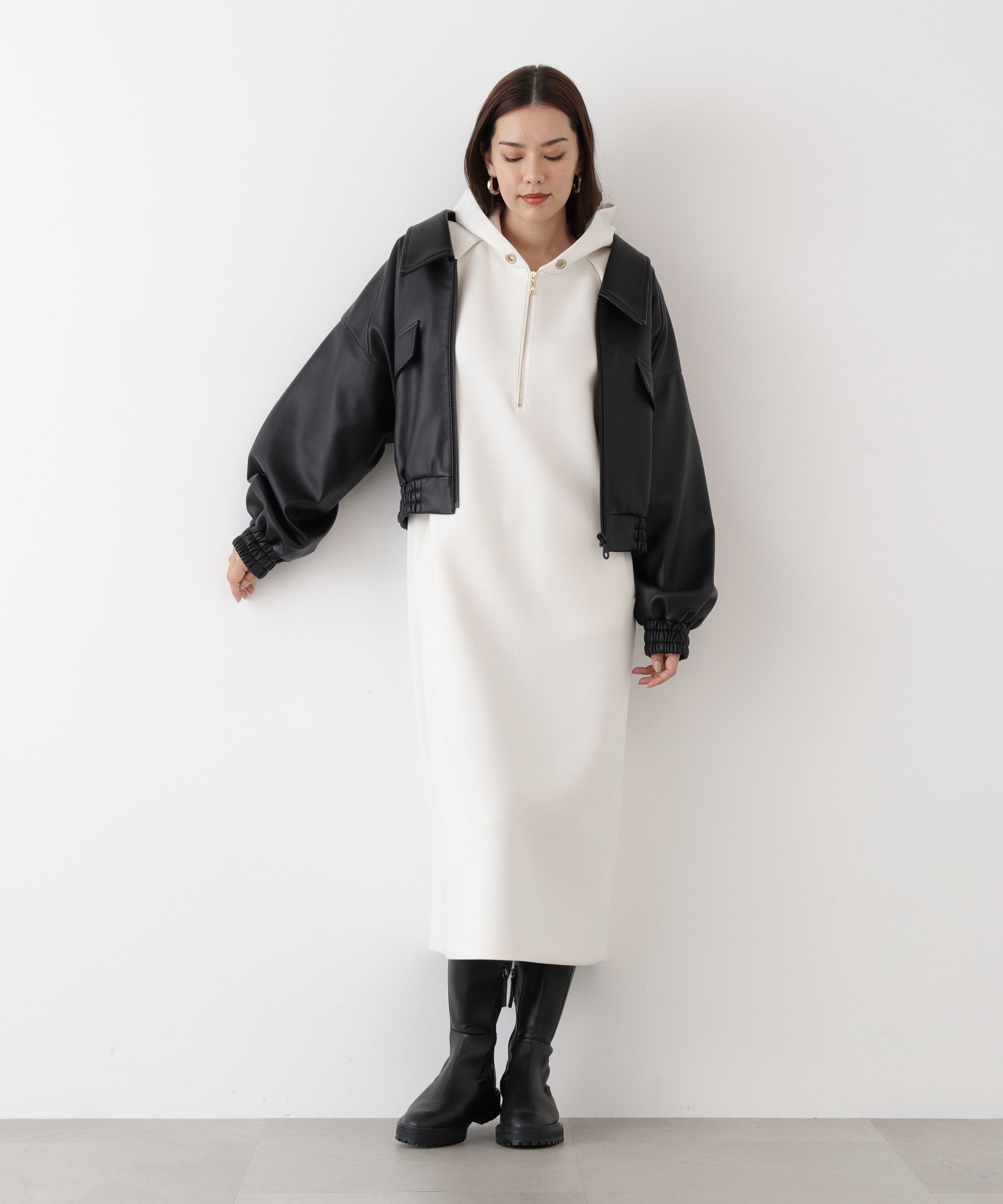  「◆タックスリーブフーディワンピース」|ワンピース|