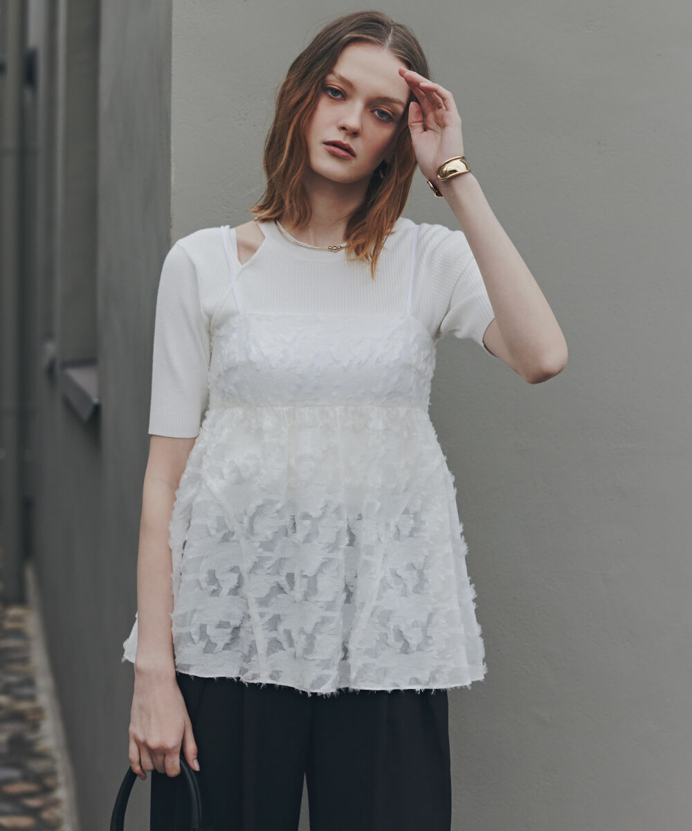  「カットジャカードチュニックブラウス」|シャツ・ブラウス|ホワイト