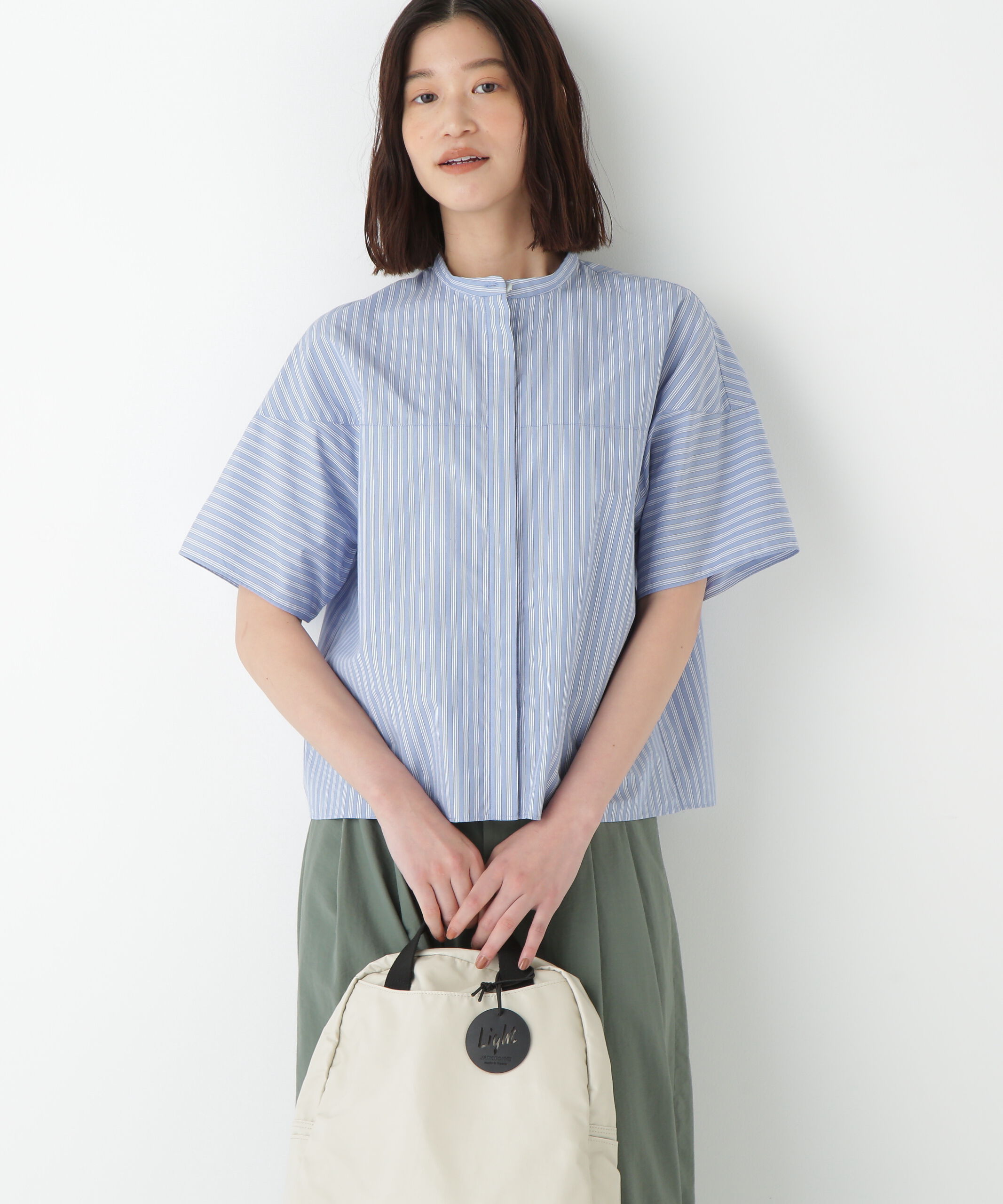  「◆ストライプローン６分袖ブラウス」|シャツ・ブラウス|