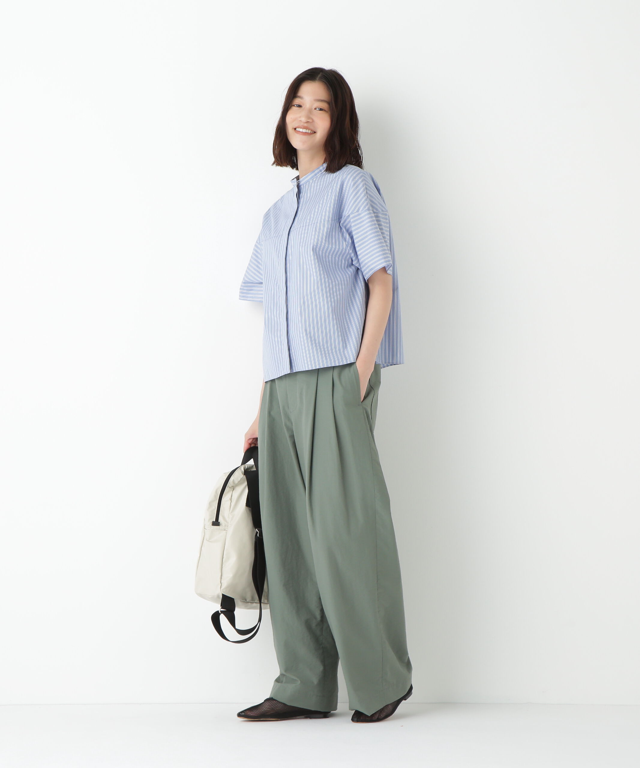  「◆ストライプローン６分袖ブラウス」|シャツ・ブラウス|