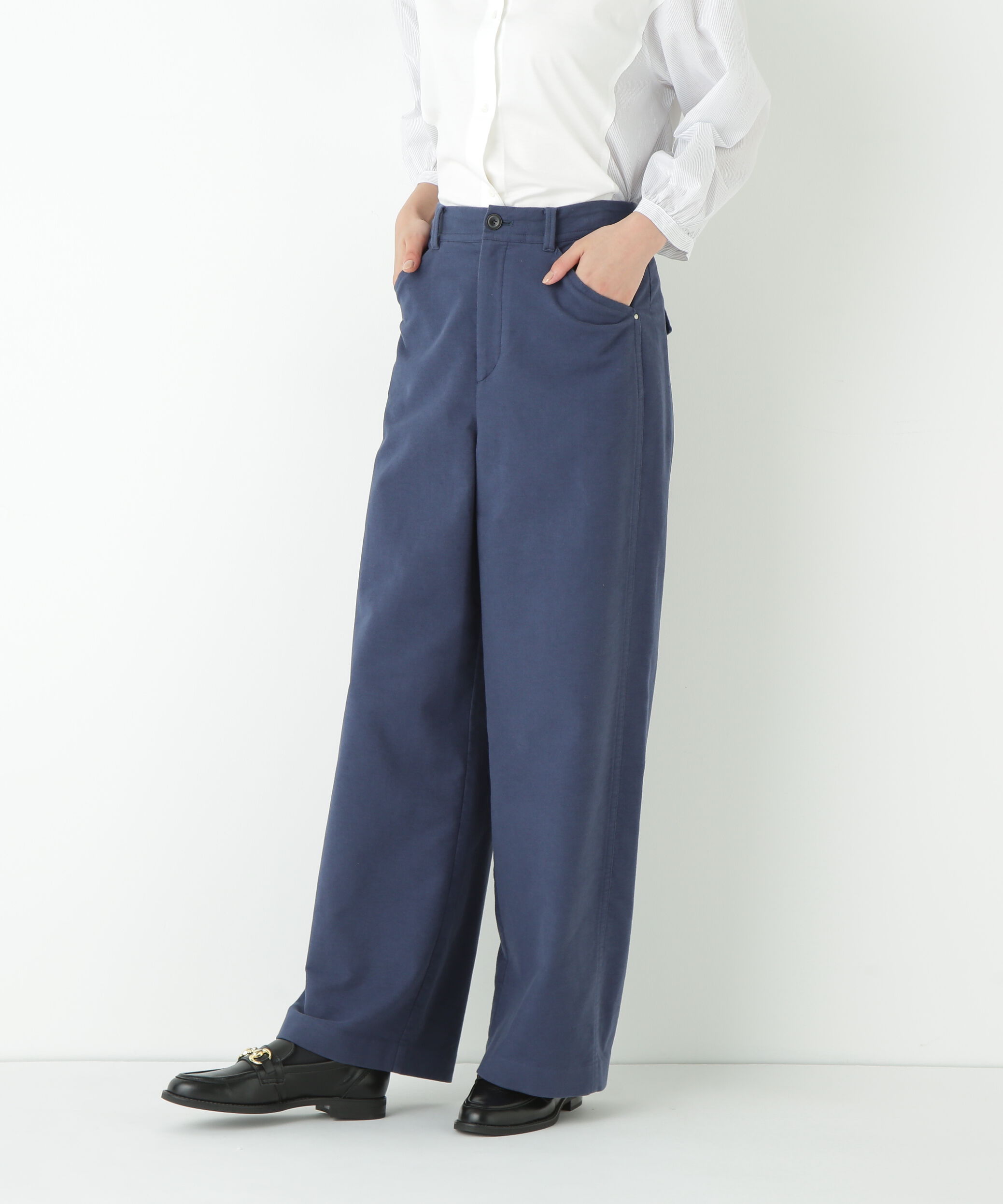  「◆ストレッチエアリードットコードセミワイドパンツ」|その他|ブルー