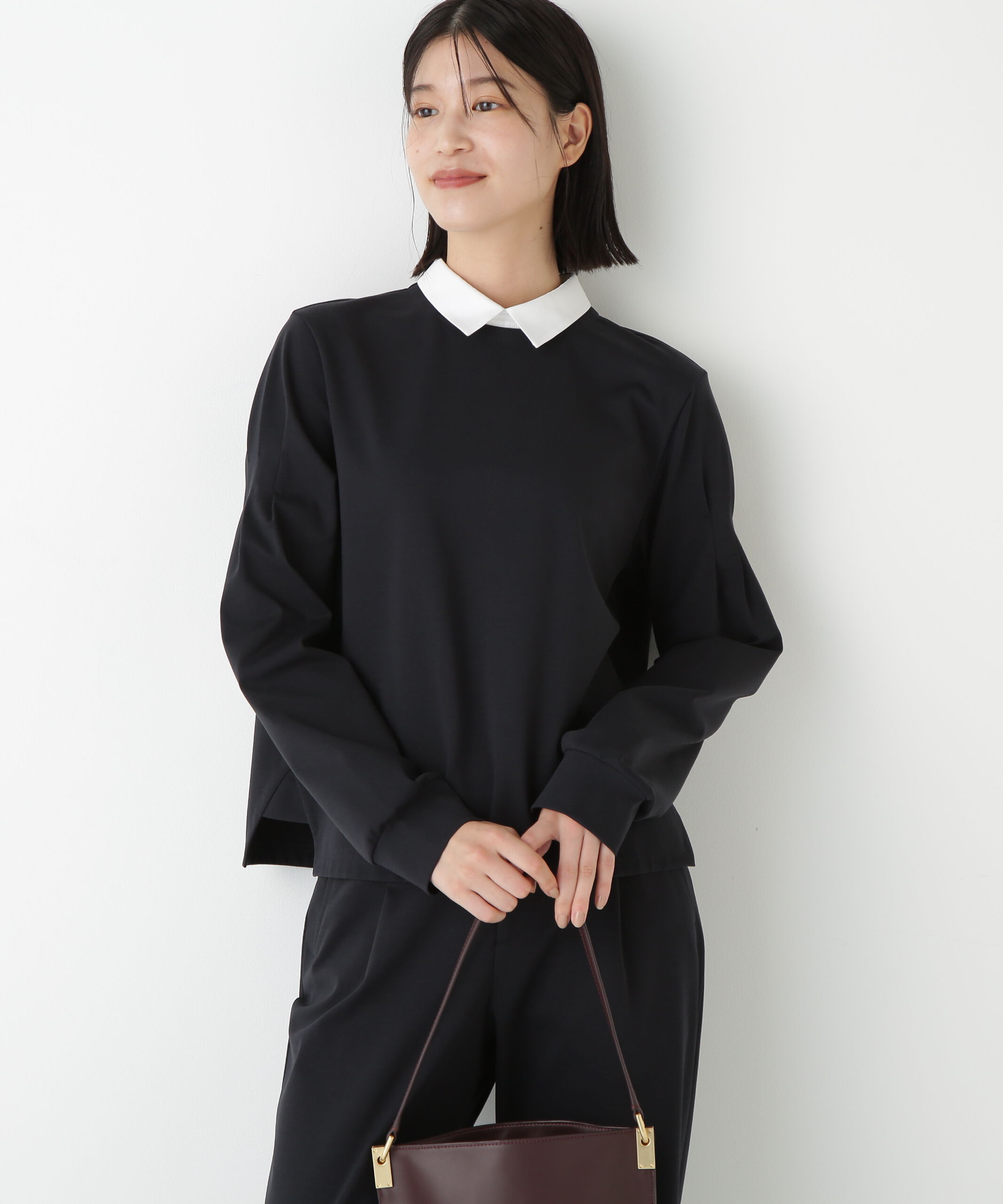  「◆ストレッチポンチシャツカラードッキングプルオーバー」|Tシャツ・カットソー|ネイビー