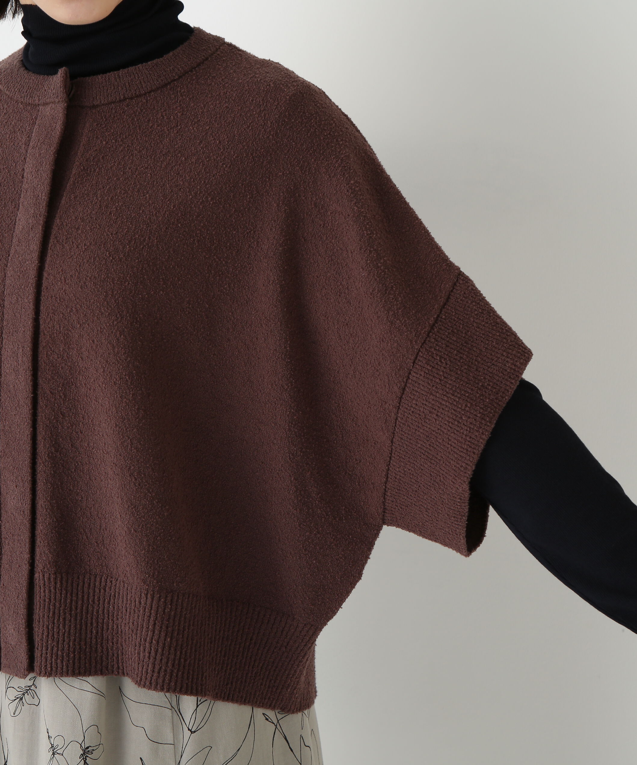  「◆綿ナイロンブークレ半袖カーディガン」|ニット・セーター|