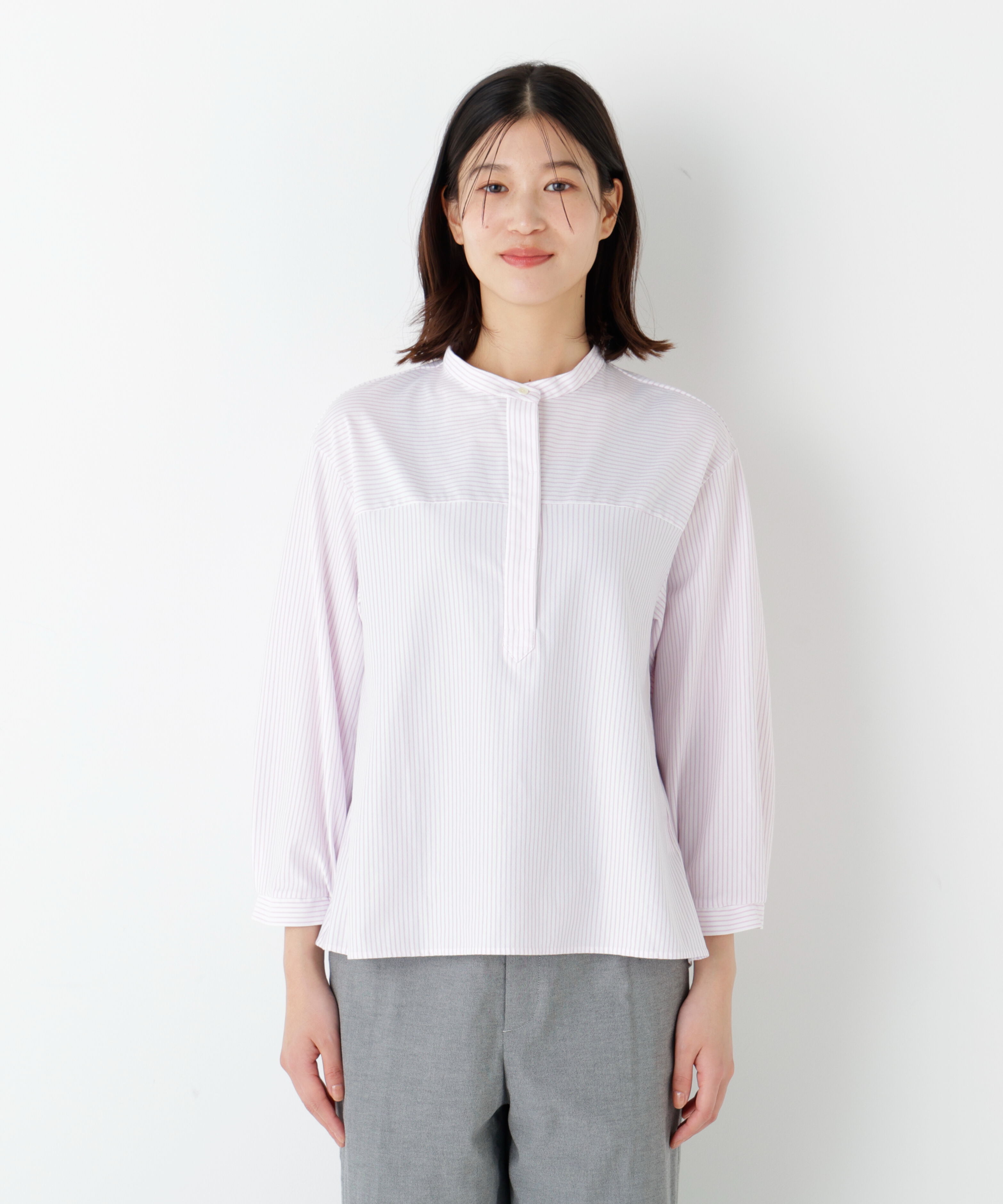  「◆《ウォッシャブル》鹿の子ジャージーバンドカラープルオーバー」|Tシャツ・カットソー|