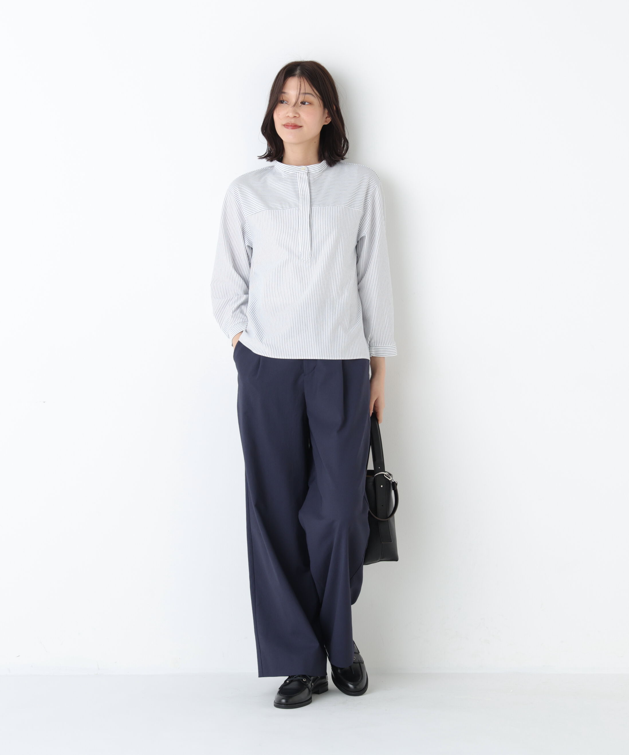  「◆《ウォッシャブル》鹿の子ジャージーバンドカラープルオーバー」|Tシャツ・カットソー|