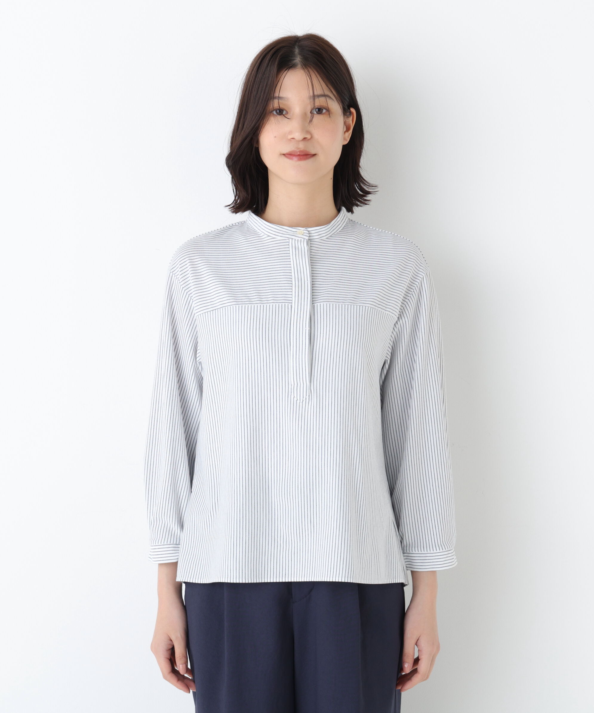  「◆《ウォッシャブル》鹿の子ジャージーバンドカラープルオーバー」|Tシャツ・カットソー|