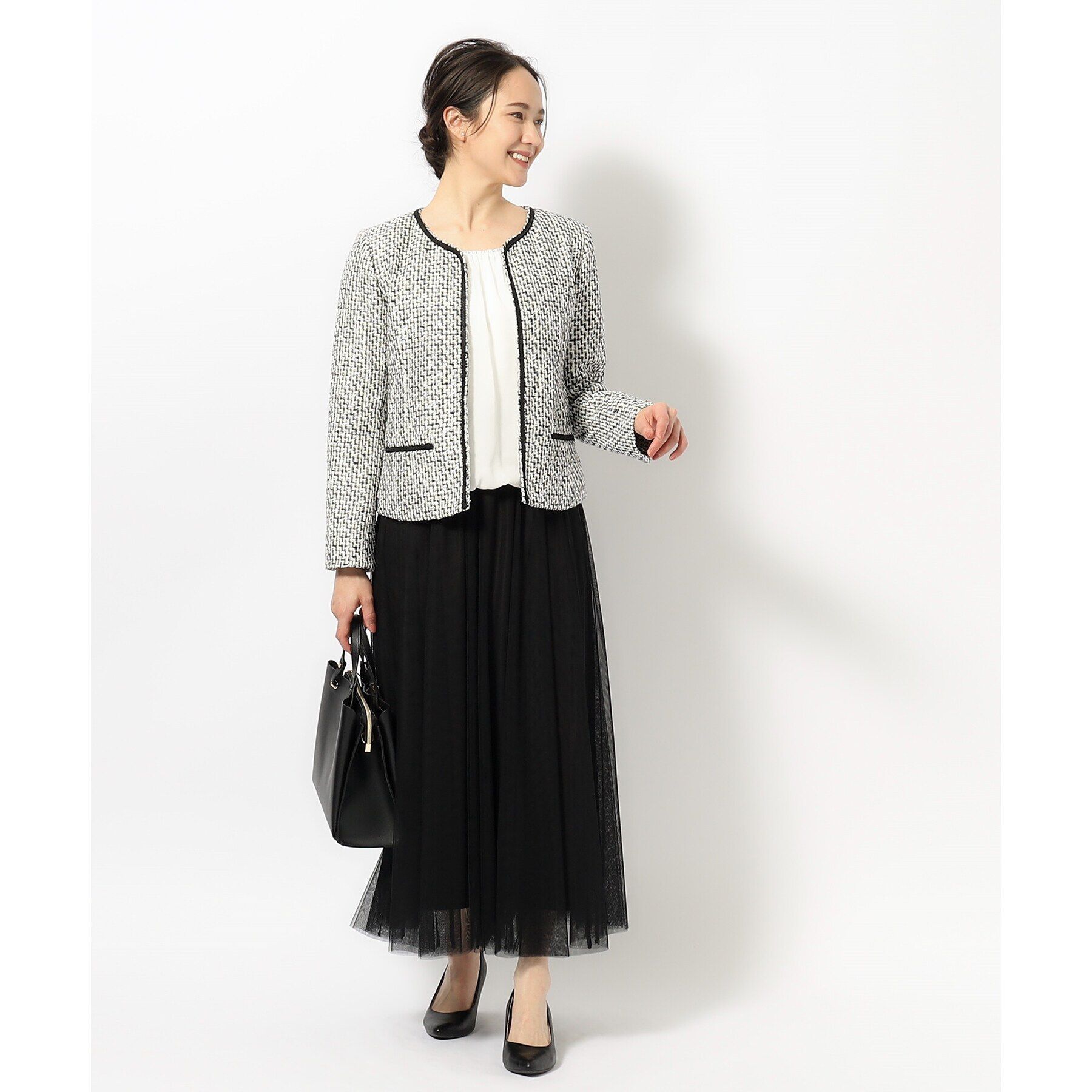 SHOO･LA･RUE「【S-5L】ネオリッチツイードジャケット」|ノーカラージャケット|