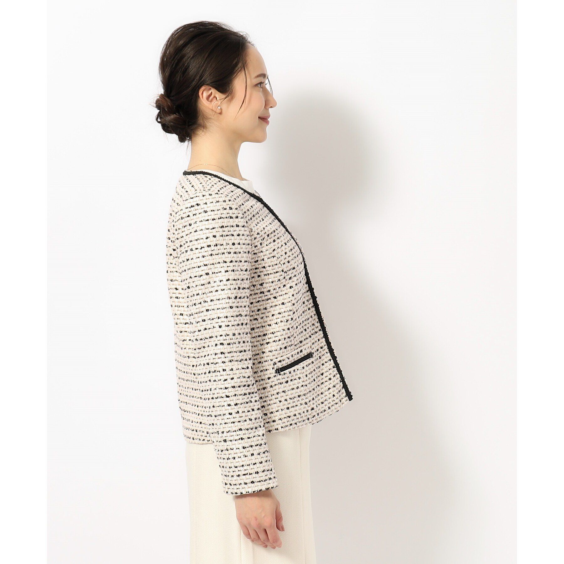 SHOO･LA･RUE「【S-5L】ネオリッチツイードジャケット」|ノーカラージャケット|