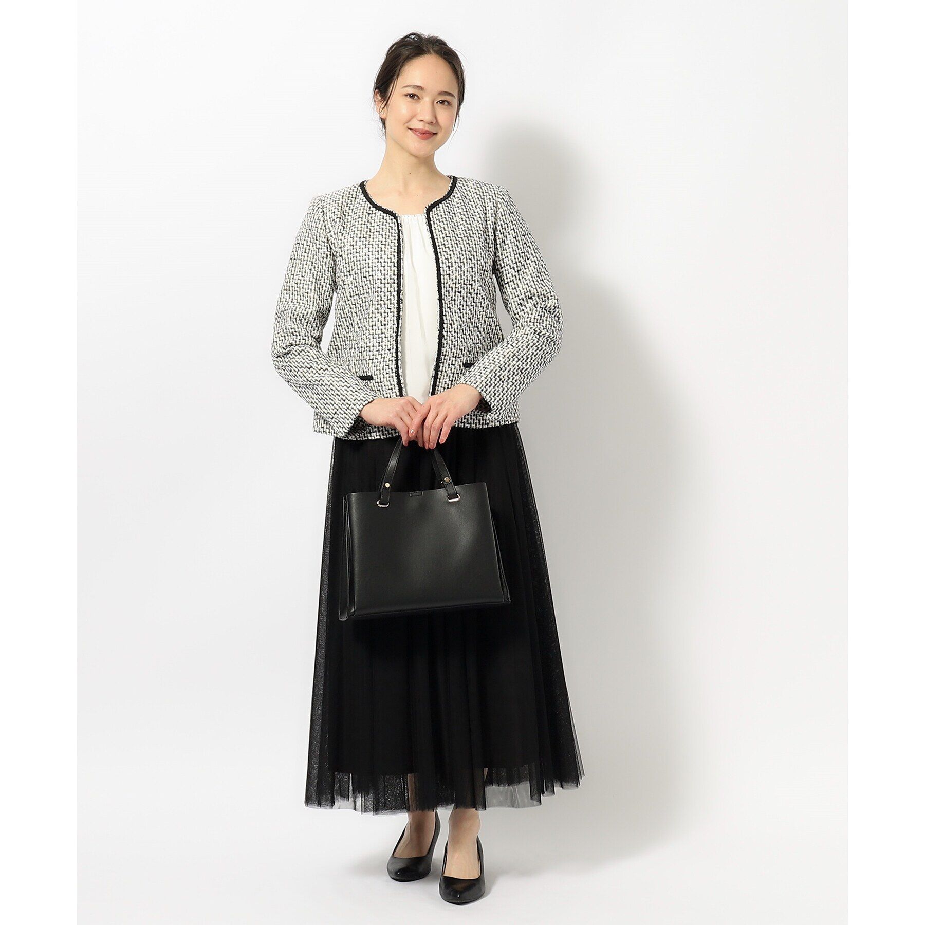 SHOO･LA･RUE「【S-5L】ネオリッチツイードジャケット」|ノーカラージャケット|