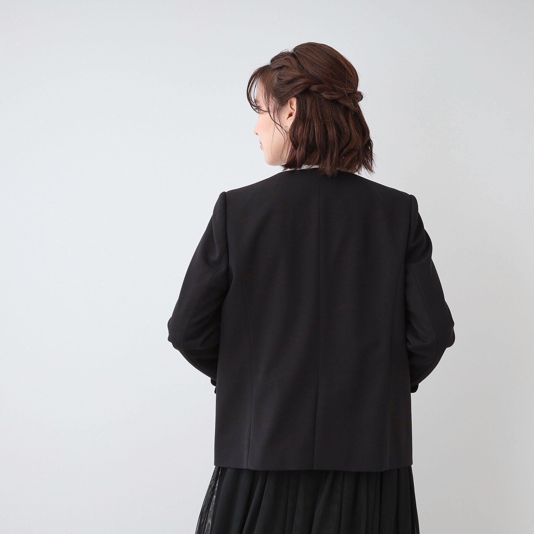 SHOO･LA･RUE「【洗える/S-3L/セットアップ可】セレモニーや通勤に カットジョーゼット Vネックジャケット」|ノーカラージャケット|