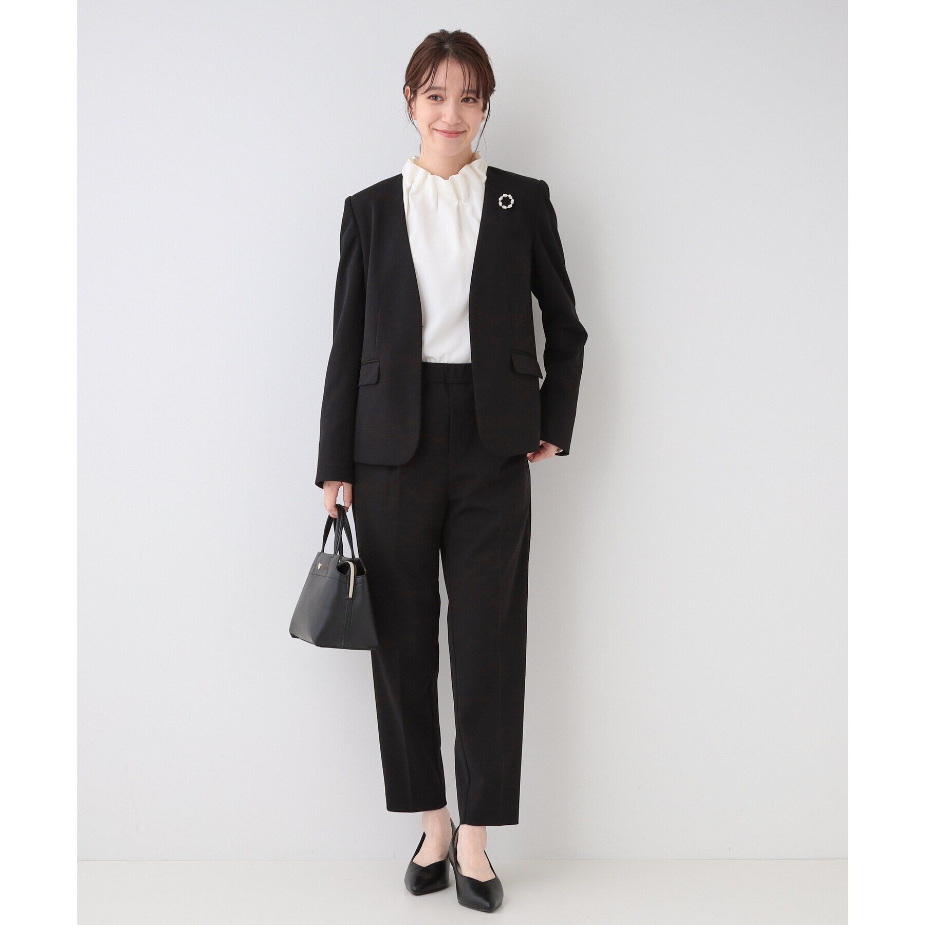 SHOO･LA･RUE「【洗える/S-3L/セットアップ可】セレモニーや通勤に カットジョーゼット Vネックジャケット」|ノーカラージャケット|