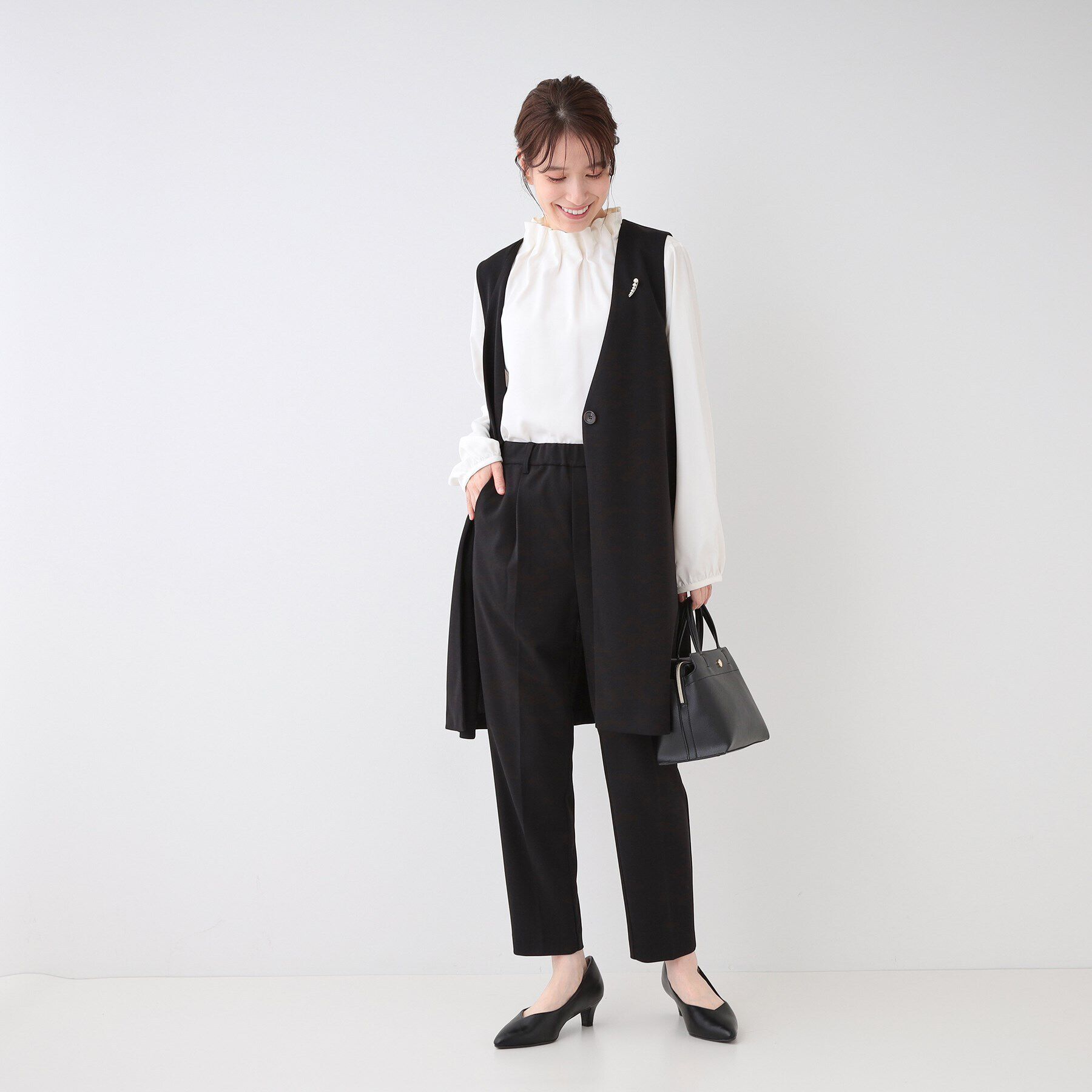 SHOO･LA･RUE「【洗える/S-3L/セットアップ可】セレモニーや通勤に カットジョーゼットテーパードパンツ」|その他|