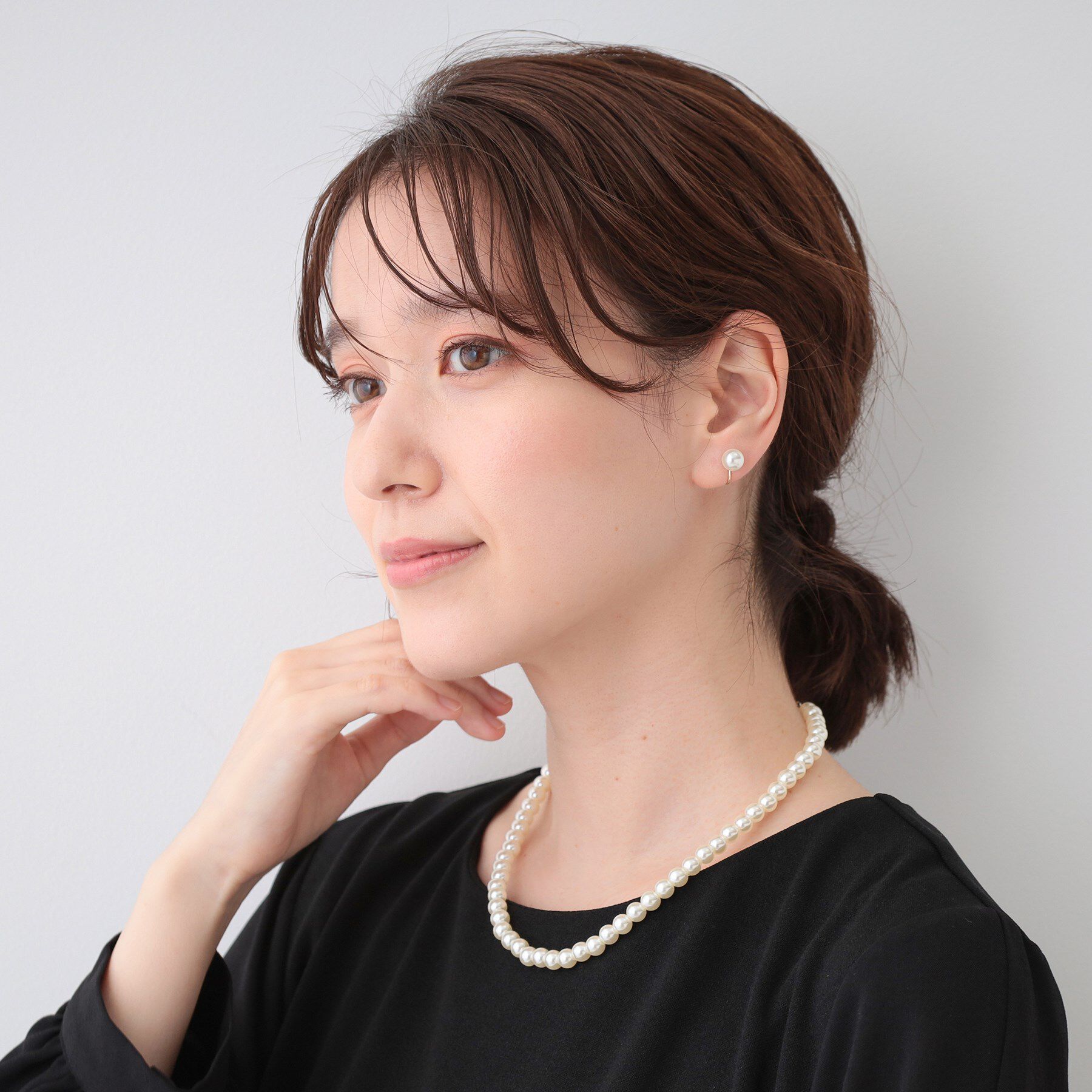 SHOO･LA･RUE「【セレモニー／2点セット】シンプルフェイクパールネックレス＆イヤー」|ネックレス|