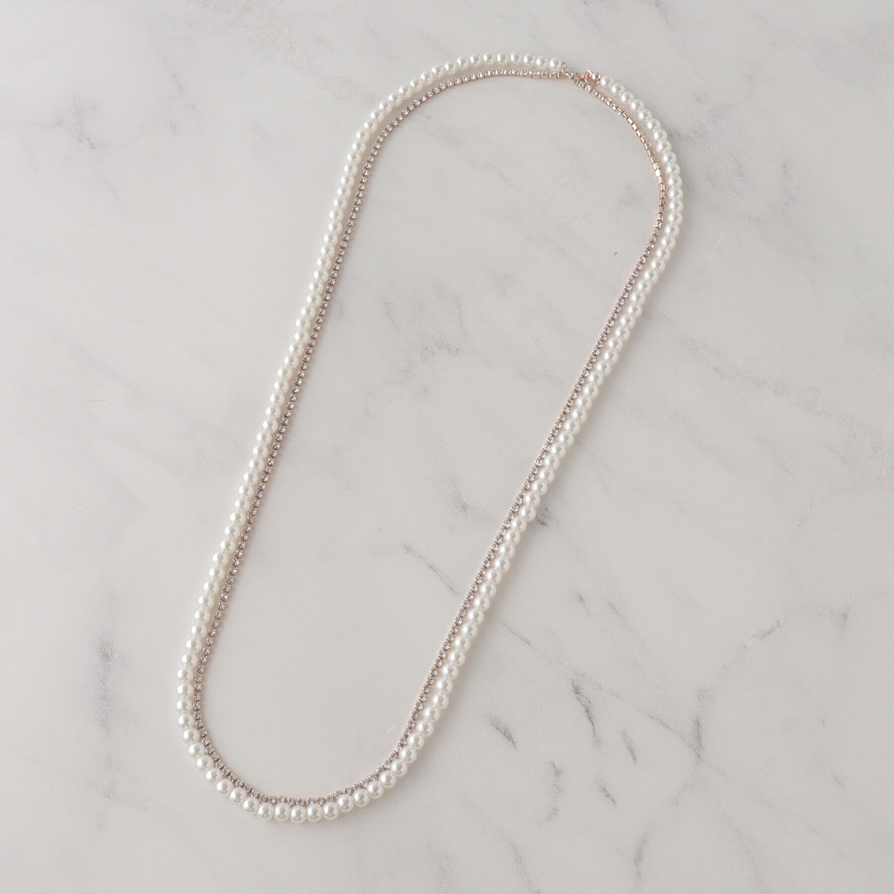 SHOO･LA･RUE「【セレモニー】ダイヤレーン・フェイクパール切替ネックレス」|ネックレス|