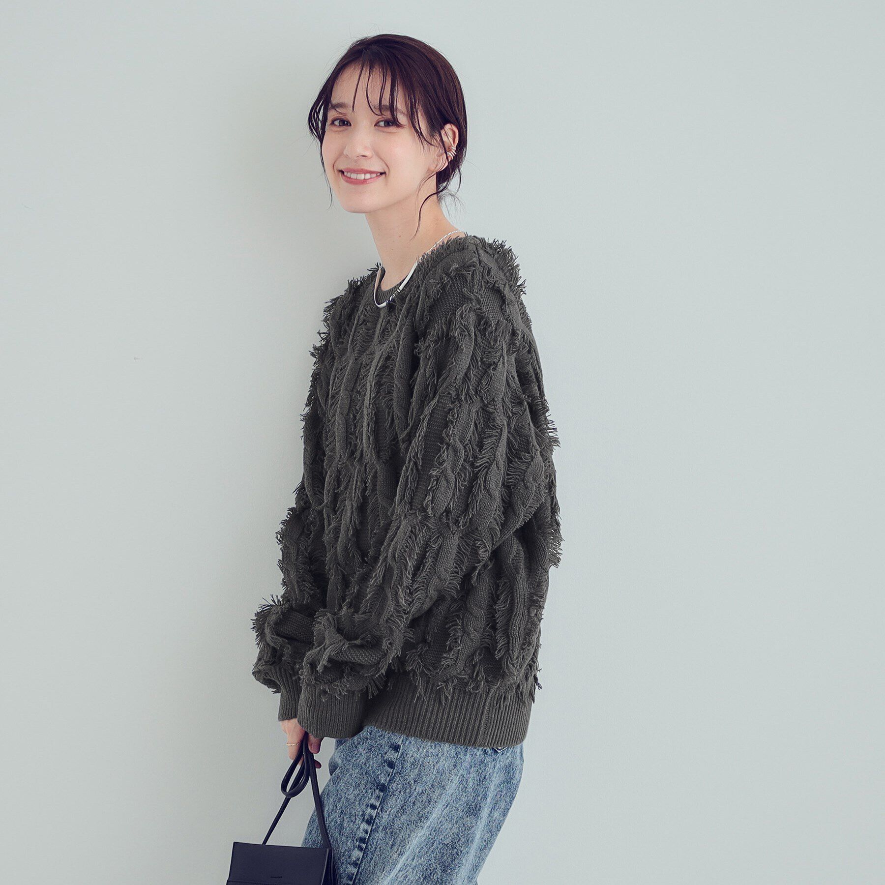 SHOO･LA･RUE「【S-LL】一枚で主役級。フリンジが目を惹くゆるニット」|ニット・セーター|