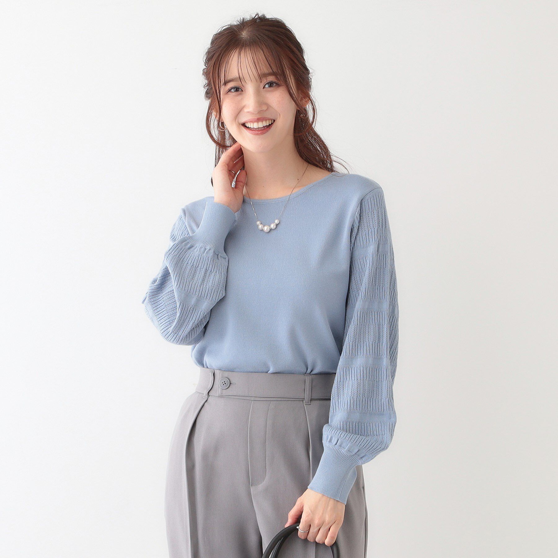 SHOO･LA･RUE「【S-LL】大人の上品コーデに お袖編み地切替 デザインニット」|ニット・セーター|