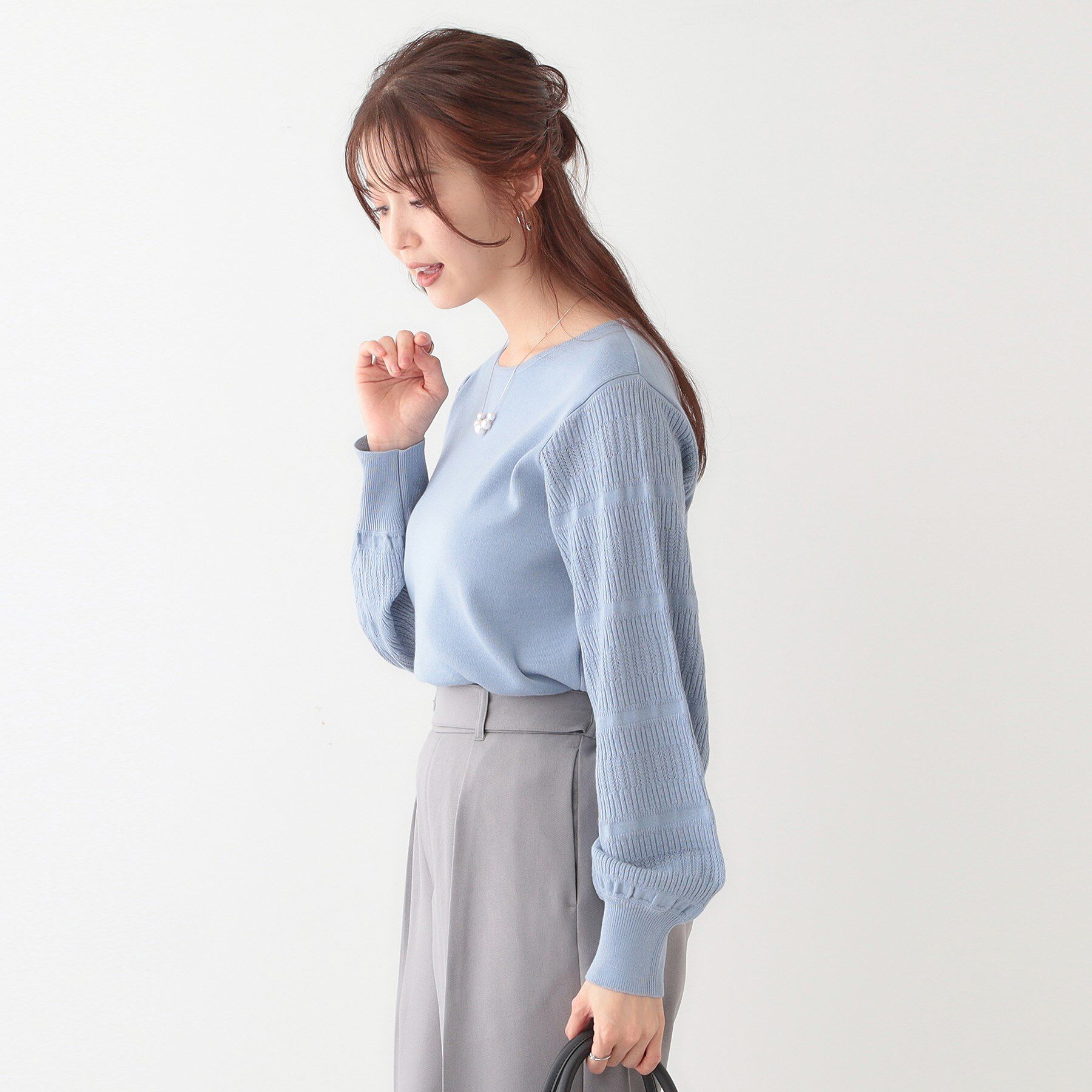 SHOO･LA･RUE「【S-LL】大人の上品コーデに お袖編み地切替 デザインニット」|ニット・セーター|