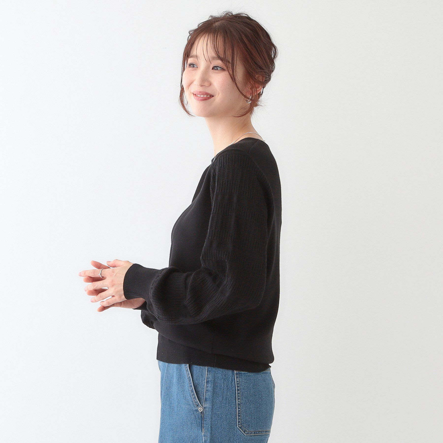 SHOO･LA･RUE「【S-LL】大人の上品コーデに お袖編み地切替 デザインニット」|ニット・セーター|