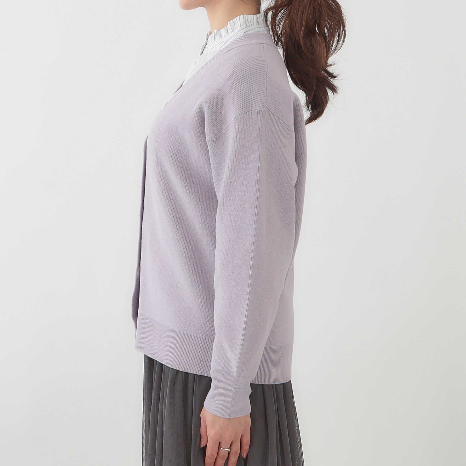 SHOO･LA･RUE「【洗える/S-LL】ドライタッチが心地よい 畦編みVネックカーディガン」|カーディガン|