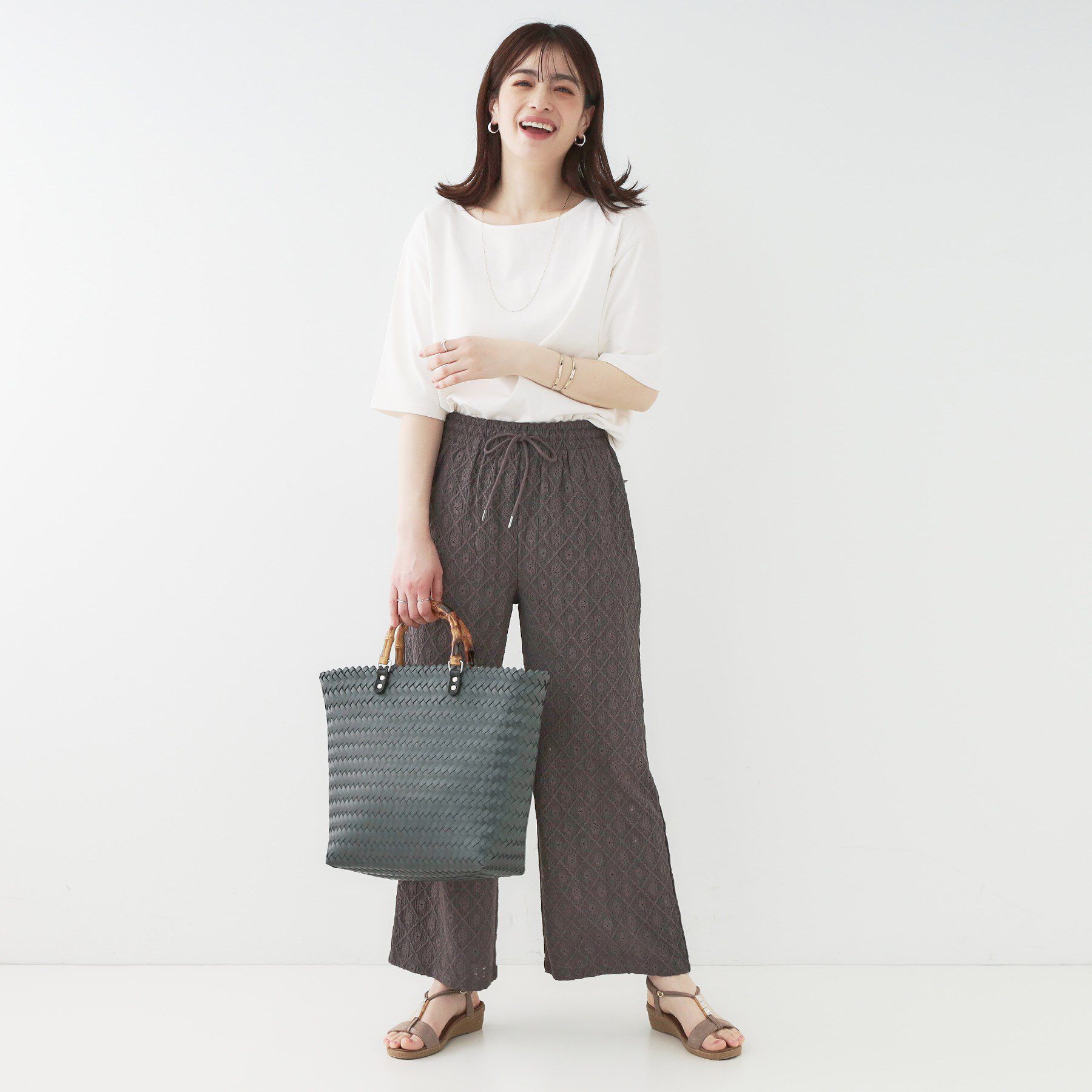 SHOO･LA･RUE「【洗える/S-LL/綿100％】5分袖ボートネックトップス」|Tシャツ・カットソー|