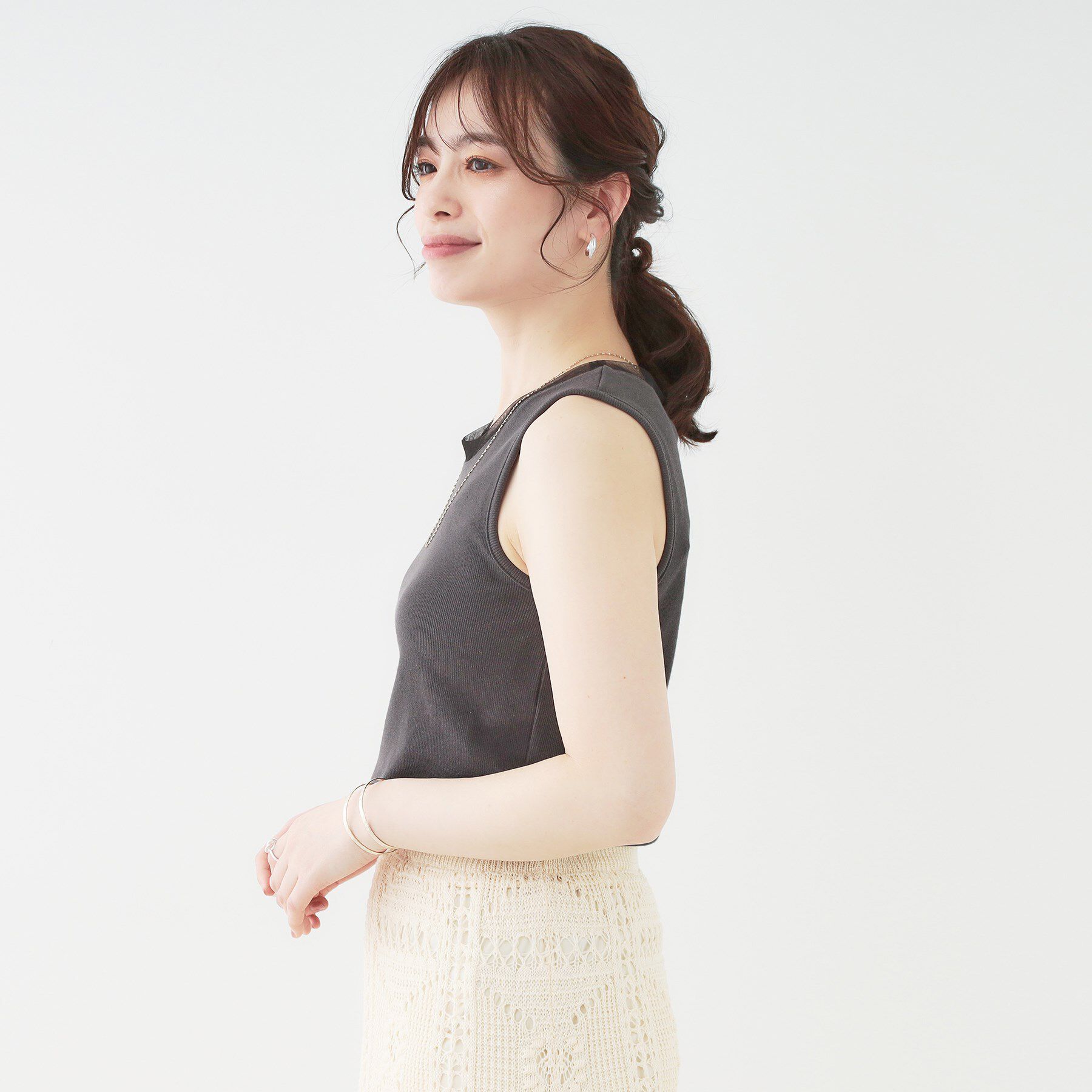 SHOO･LA･RUE「【洗える/S-LL】シアーネックがこなれ見え リブタンクトップ」|Tシャツ・カットソー|