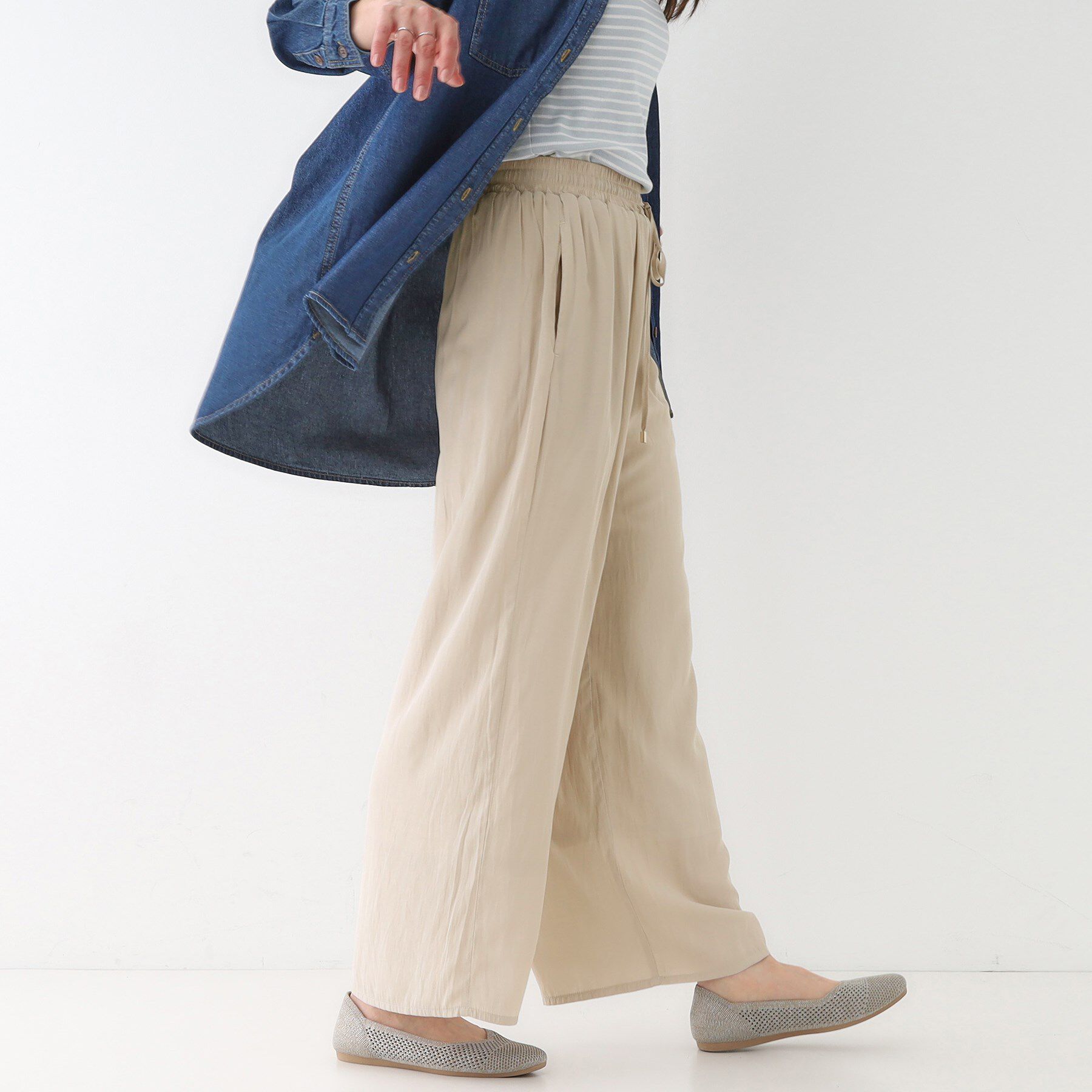 SHOO･LA･RUE「【高レビュー/着丈選べる】さらり柔らか マットサテンワイドパンツ」|その他|グレージュ(050)