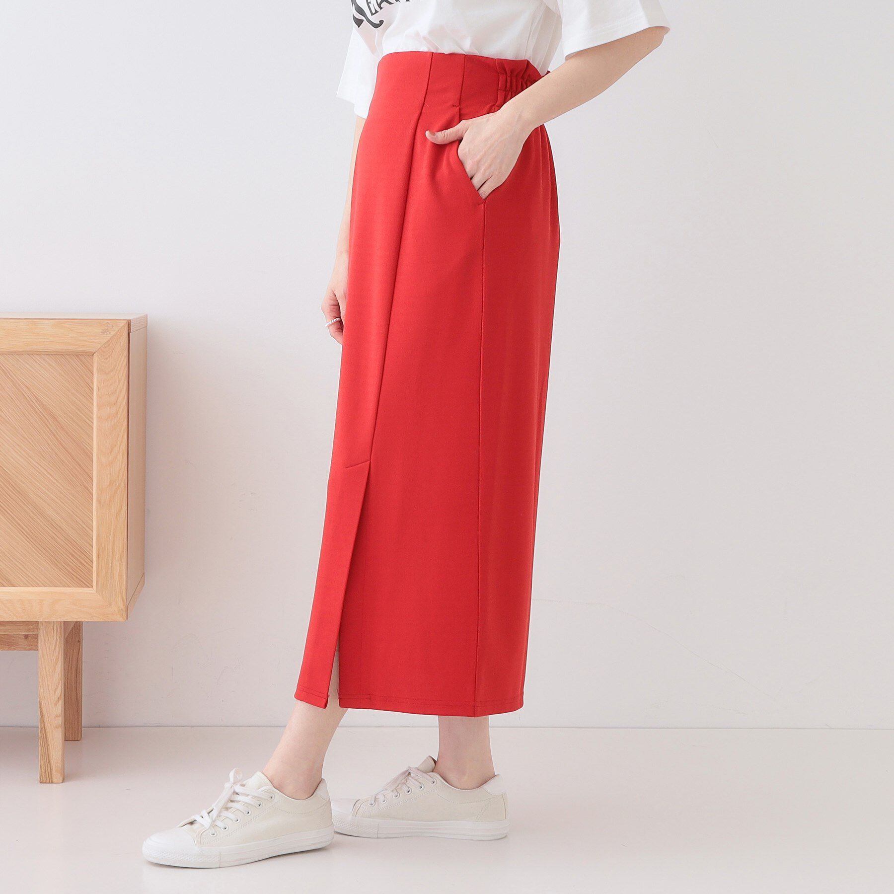 SHOO･LA･RUE「【洗える】洗濯後しわになりにくい カットジョーゼット ナロースカート」|スカート|