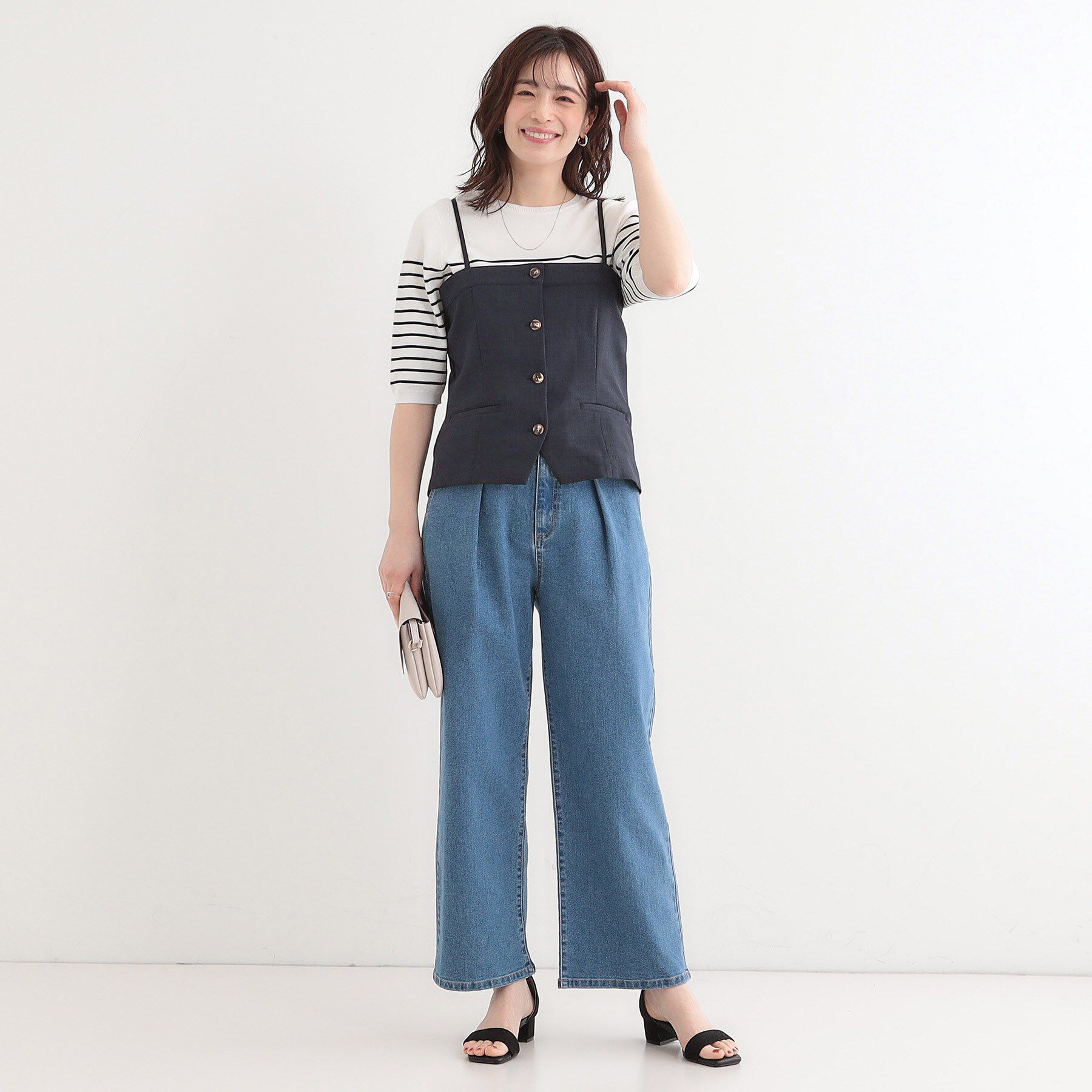 SHOO･LA･RUE「【セットアップ可】コーデが華やぐ 大人の麻調キャミビスチェ」|ベスト・ジレ|