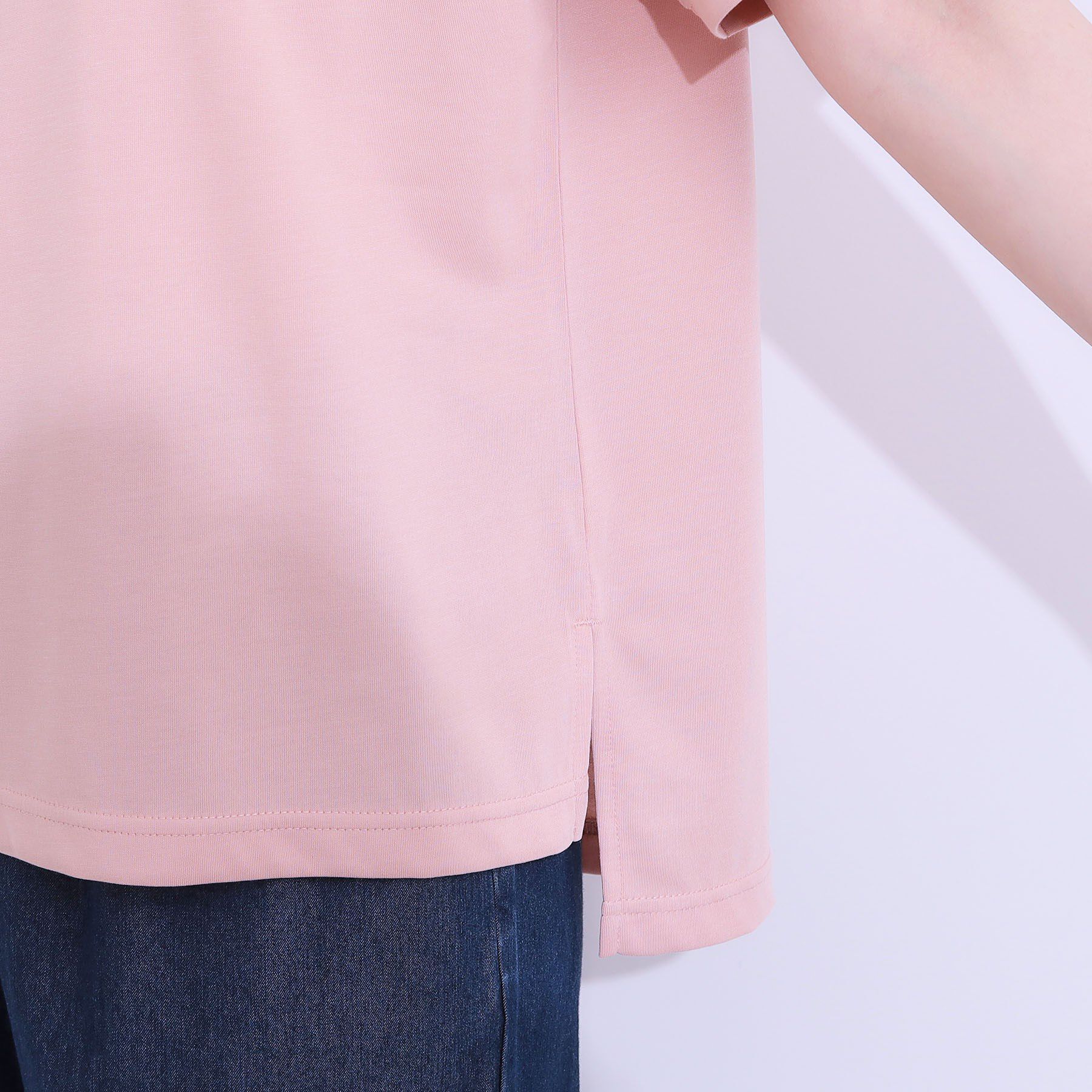 SHOO･LA･RUE「【高レビュー/ひんやり/UV】アウトスタイルもサマになる さらさら抜け襟Tシャツ」|Tシャツ・カットソー|