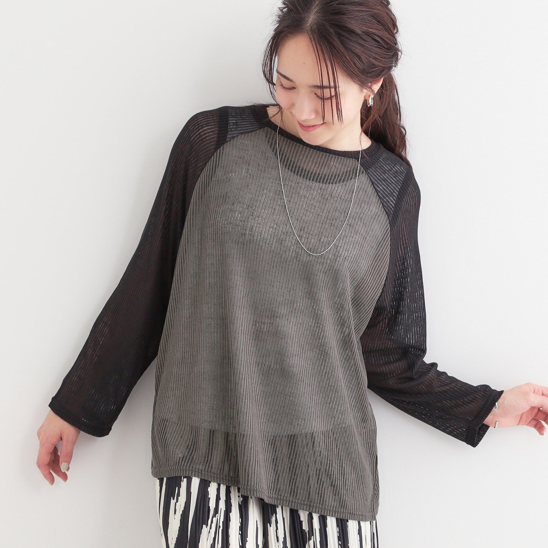 SHOO･LA･RUE「【S-LL】シアーラグランロンT」|Tシャツ・カットソー|チャコールグレー(0