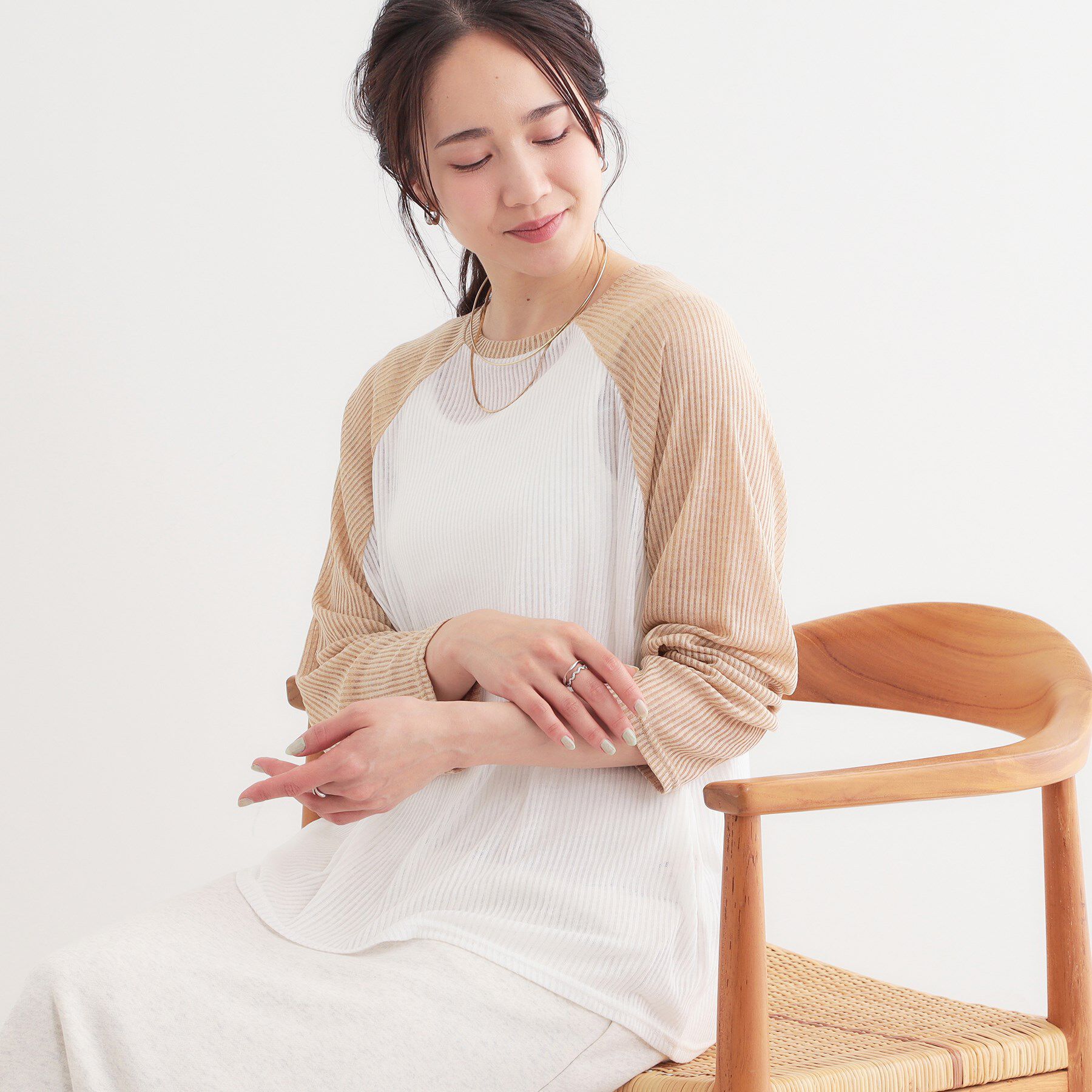 SHOO･LA･RUE「【S-LL】シアーラグランロンT」|Tシャツ・カットソー|ベージュ(052)