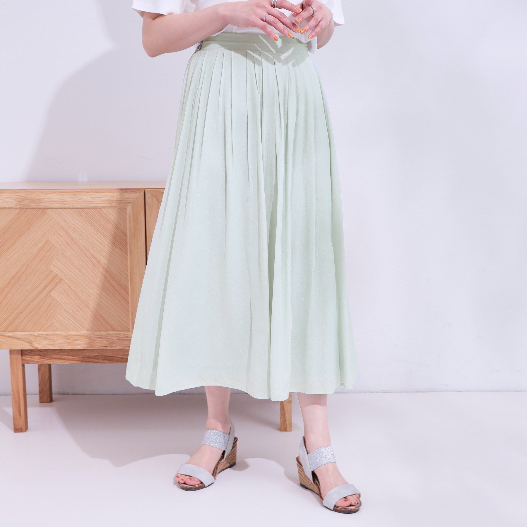 SHOO･LA･RUE「【S-LL/セットアップ可/ひんやり】ふんわりさらっと タックフレアスカート」|スカート|