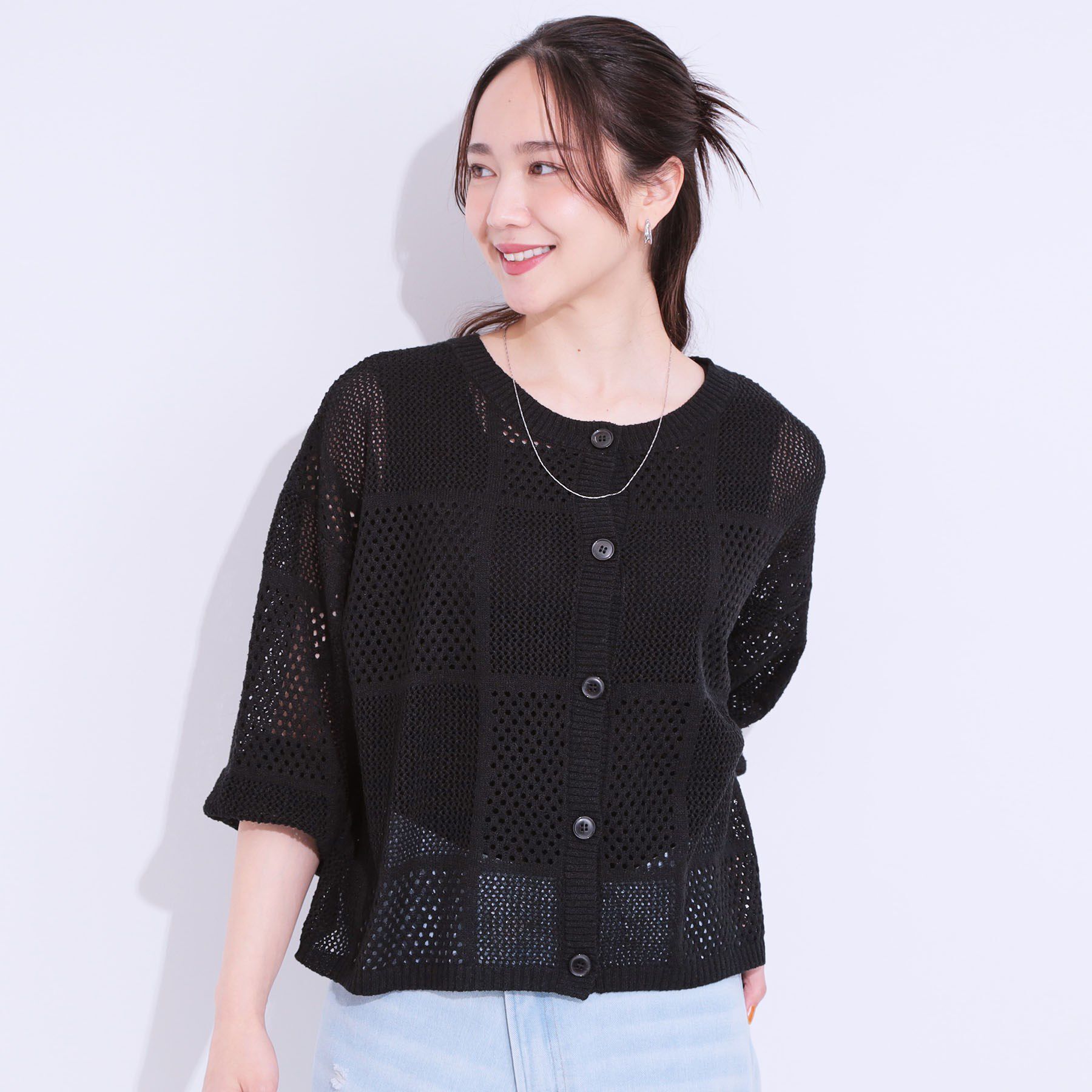 SHOO･LA･RUE「柄コード刺繍アソート メッシュ2WAYカーデ」|カーディガン|