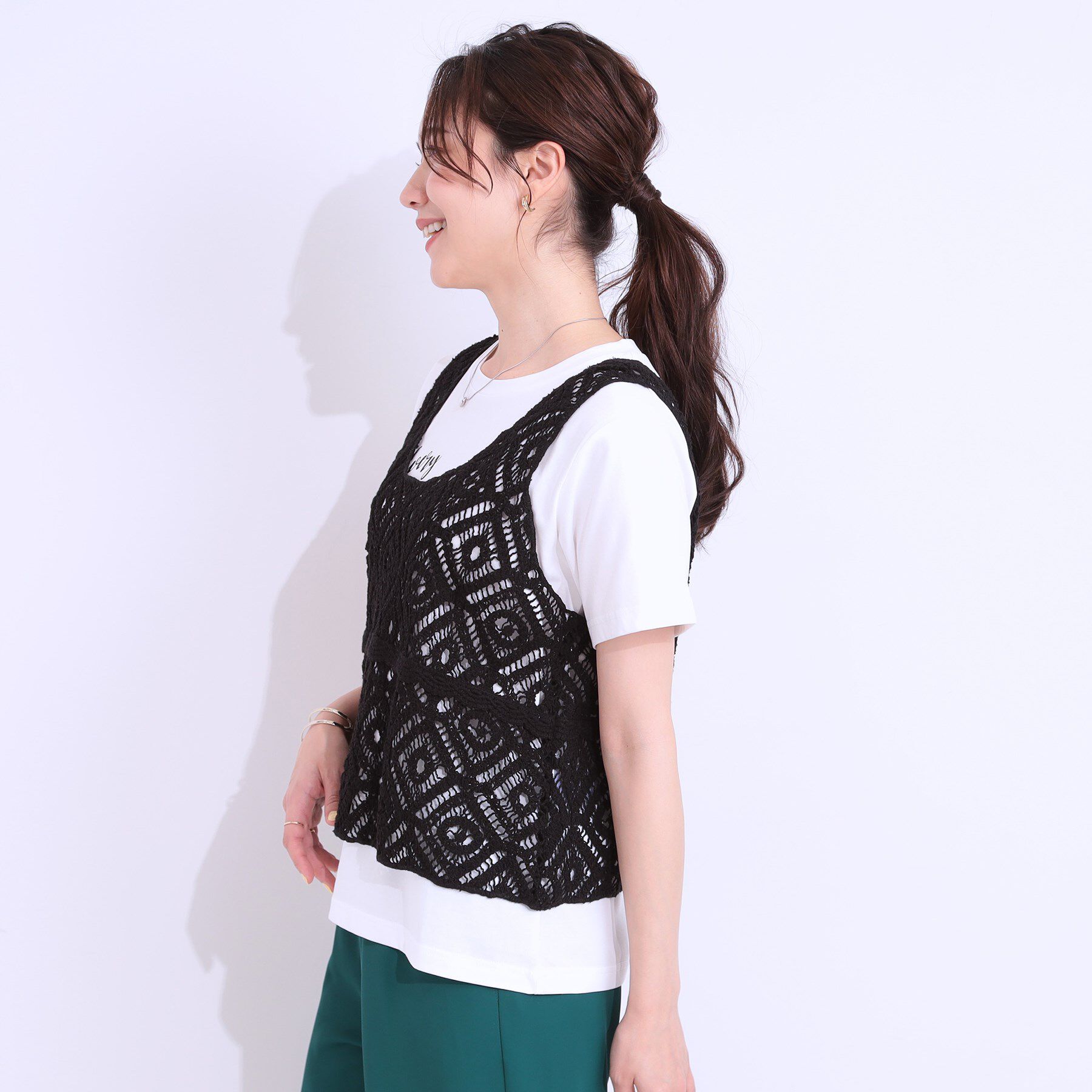 SHOO･LA･RUE「【S-LL/2点セット】大人カジュアルに レースビスチェ+プリントTシャツ」|その他|