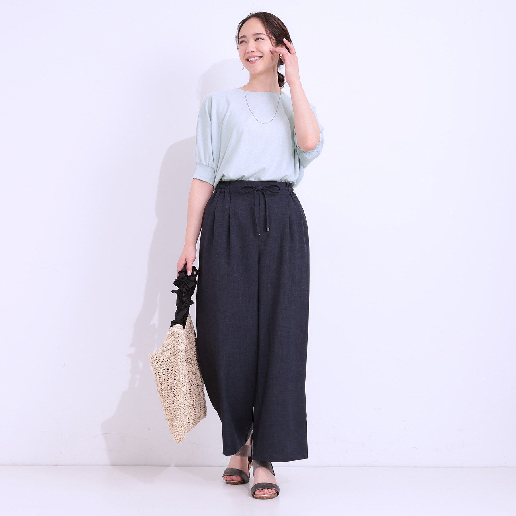 SHOO･LA･RUE「【ひんやり/UV】ほんのりラメで大人上品 お袖リブ ドルマントップス」|Tシャツ・カットソー|